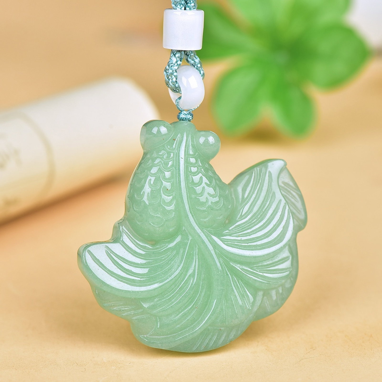 An Exquisite Greenish Jade Fish Pattern Pendant: An Exquisite Greenish Jade Fish Pattern Pendant,Size:49mmx49mm 青玉鱼纹挂件