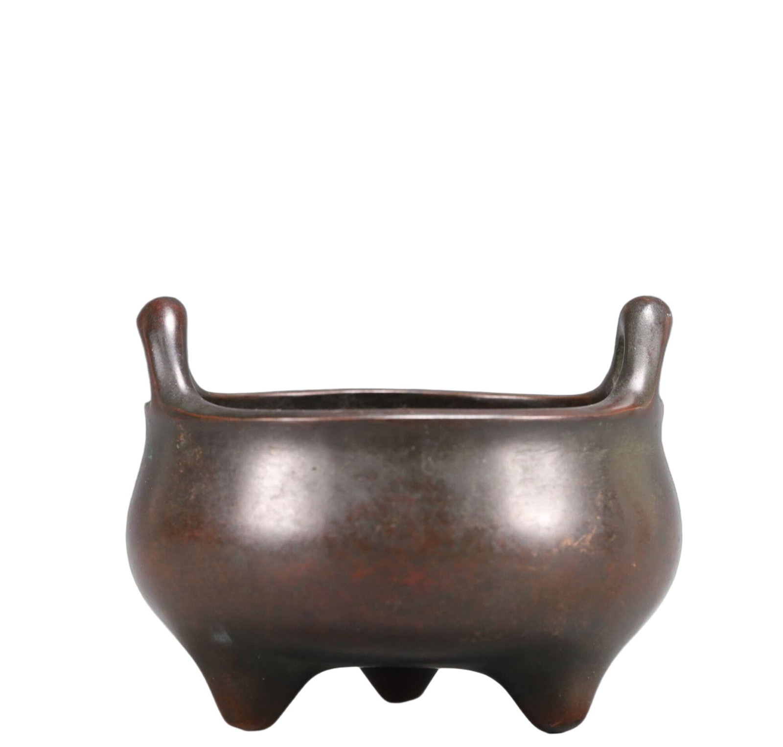 An Exquisite Bronze Double-Ears and Tripod Censer: An Exquisite Bronze Double-Ears and Tripod Censer,Ming Dynasty, China,Xuande Mark,Size:4.3inx3.3in Weight:1100g 铜双耳三足香炉,中国明代
