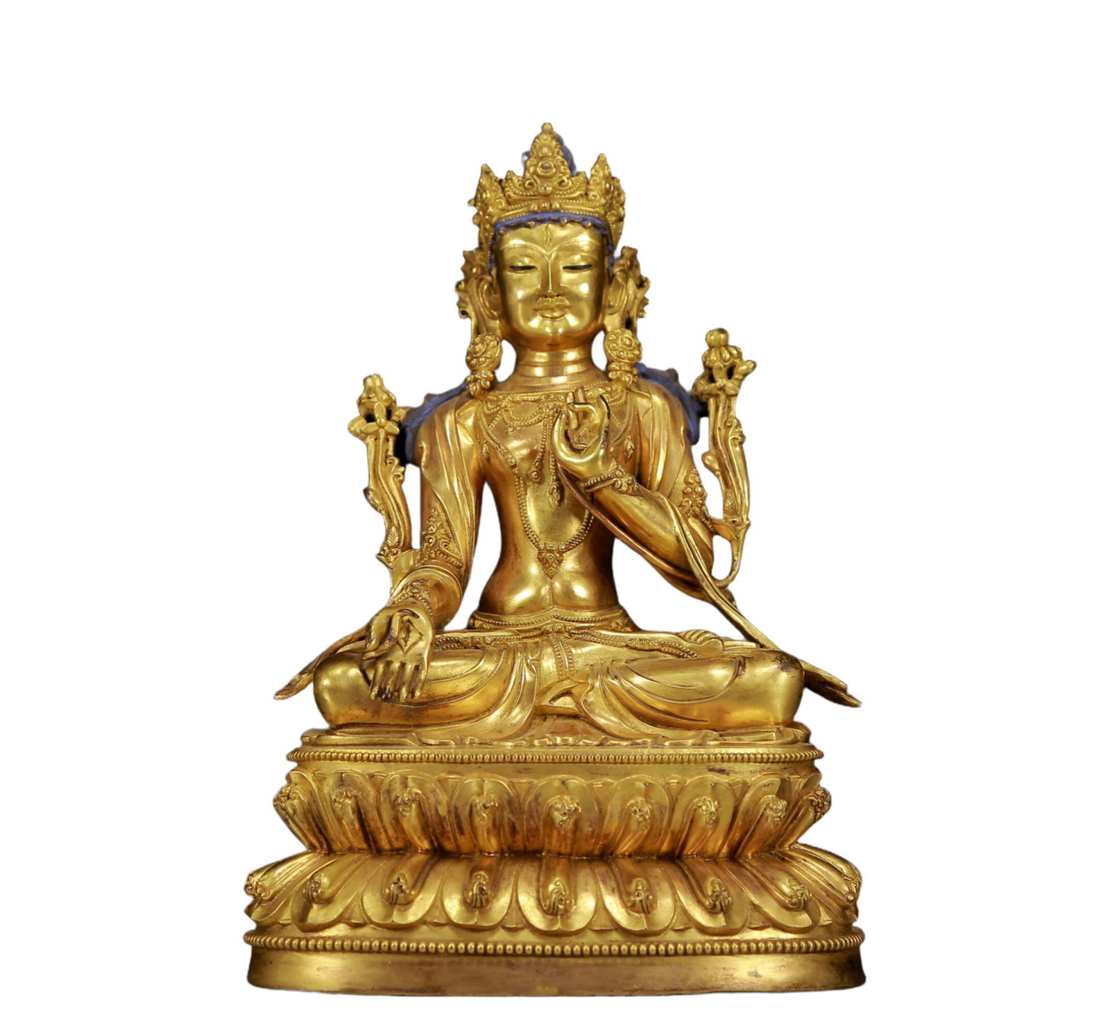 An Exquisite Gilt Bronze Statue of Avalokitesvara: An Exquisite Gilt Bronze Statue of Avalokitesvara,Ming Dynasty, China,Yongle Six-character Mark,Size:6.3inx4.3inx9.8in,Weight:3465g 铜鎏金观音像，明