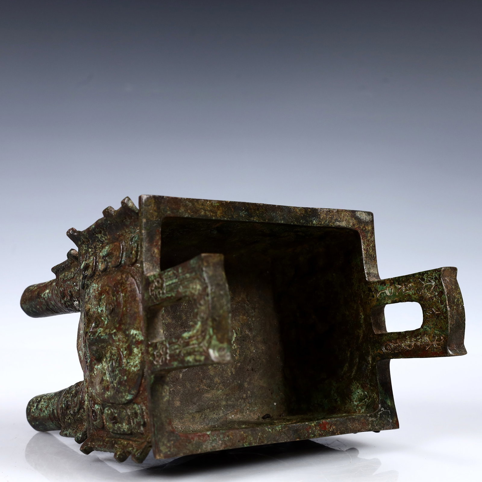 A Rare Bronze Human-Face Pattern Ding - 8
