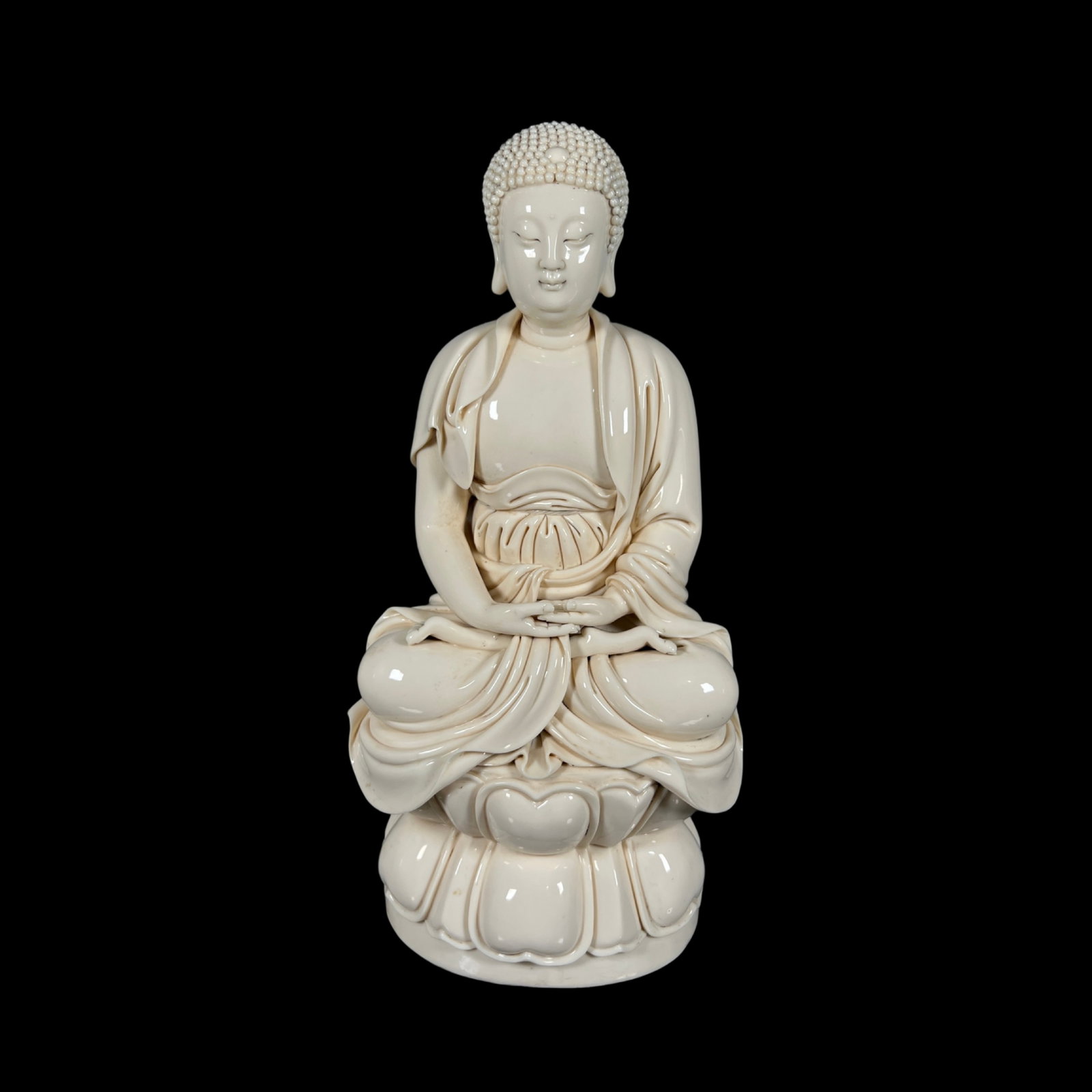 A Solemn Blance-De-Chine Statue of Sakyamuni: A Solemn Blance-De-Chine Statue of Sakyamuni,Ming Dynasty,China,He Chaozong Mark,Size:18.5in