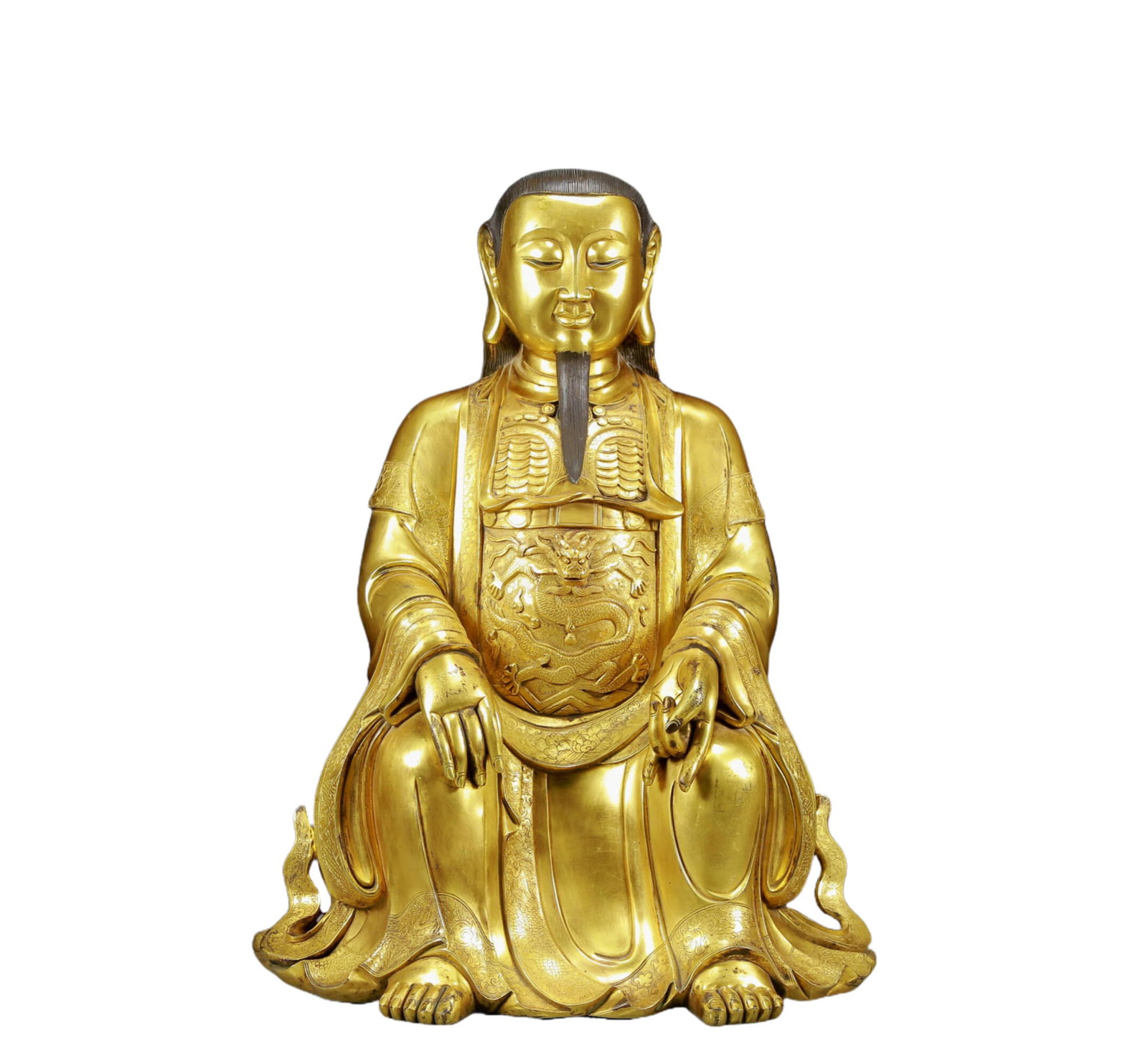 A Solemn Gilt Bronze Buddha Statue: A Solemn Gilt Bronze Buddha Statue,Ming Dynasty, China,Size:15.7inx10.2inx18.9in,Weight:32.60kg 铜鎏金佛像，明代