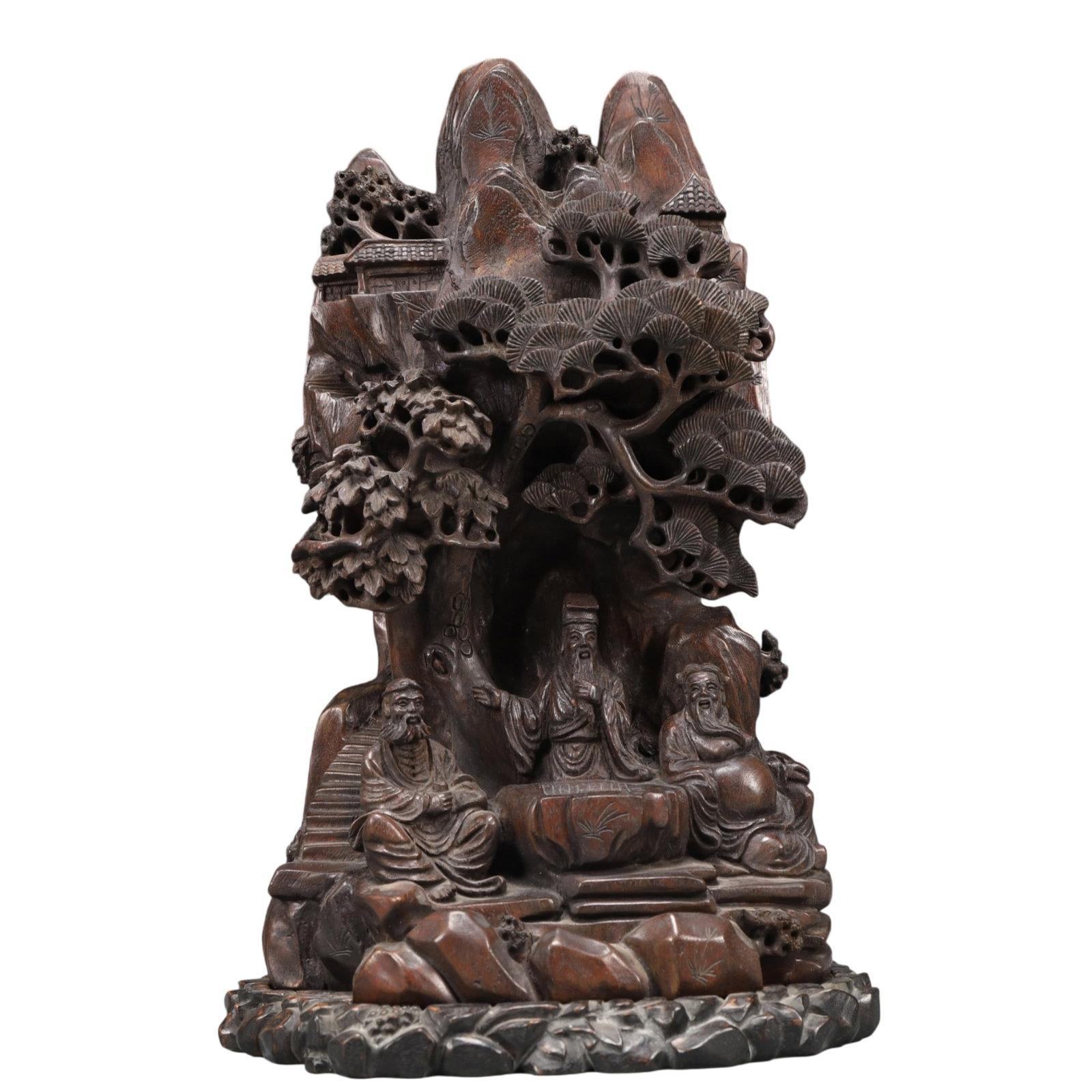 A Precious Sandalwood Landscape and Figure Ornament: A Precious Sandalwood Landscape and Figure Ornament,Qing Dynasty, China,Size:8.7inx6.7inx13.8in Weight:1550g 檀香山水人物摆件,中国清&#