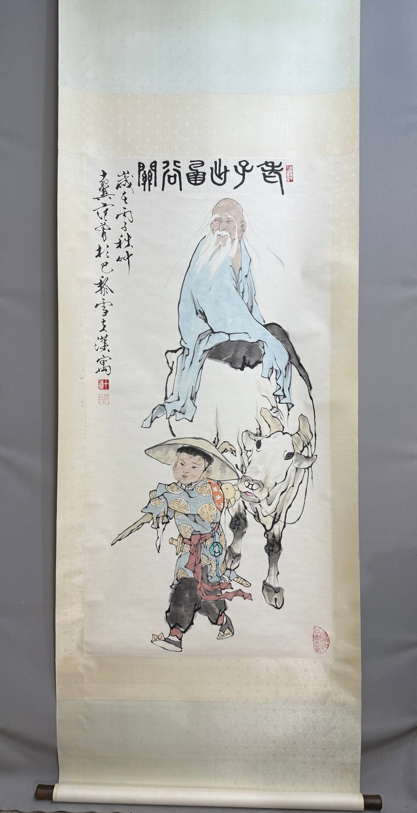 A Chinese Vertical Scroll Ink Painting of Character and Story on Paper: A Chinese Vertical Scroll Ink Painting of Character and Story on Paper,Fan Zeng,Size:54.3inx27.2in 一幅中国水墨人物故事画立ů
