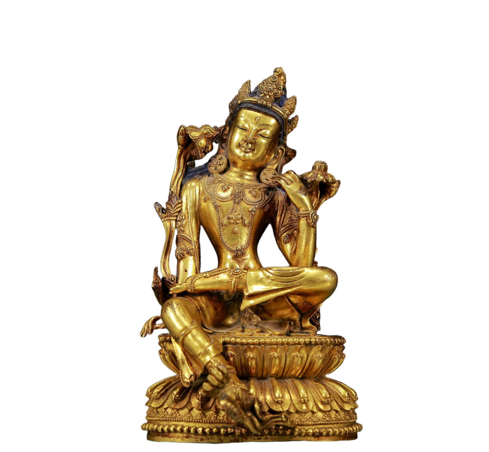 An Exquisite Gilt Bronze Statue of Avalokitesvara: An Exquisite Gilt Bronze Statue of Avalokitesvara,Ming Dynasty, China,Yongle Six-character Mark,Size:4.3inx4.1inx7.9in,Weight:1605g 铜鎏金自在观音像A