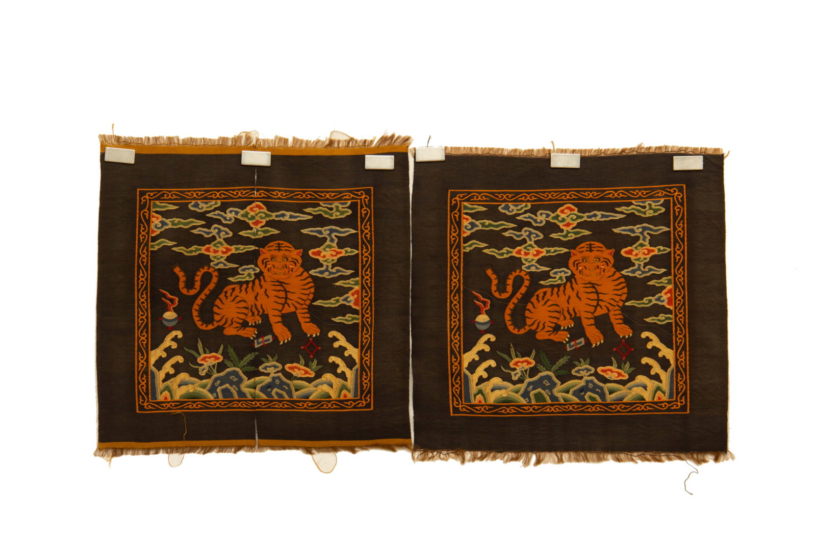 A Pair of Exquisite Kesi Embroidery Tiger Patten Civil Official Rank Badges: A Pair of Exquisite Kesi Embroidery Tiger Patten Civil Official Rank Badges,Qing Dynasty,China,Size:16.1inx16.1in