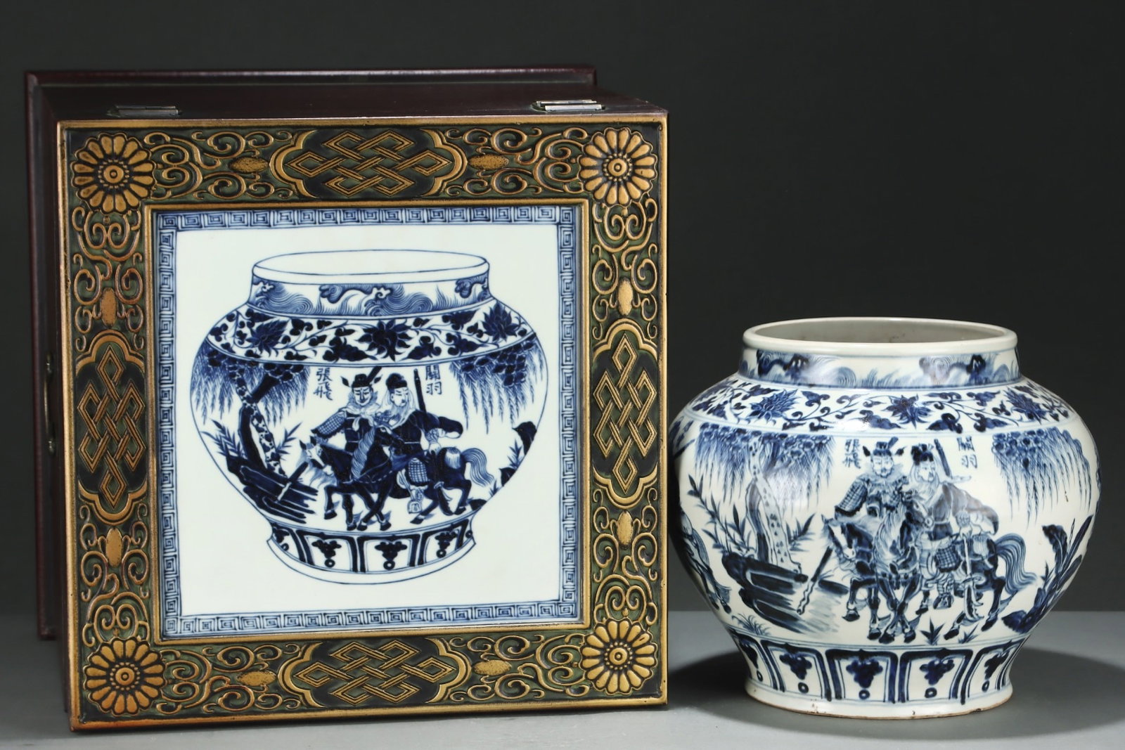 An Exquisite Blue and White Lotus Pattern Character and Story Pattern Jar: An Exquisite Blue and White Lotus Pattern Character and Story Pattern Jar,Yuan Dynasty,China,Size:10.9inx13.1in 青花缠枝莲纹人物故事纹
