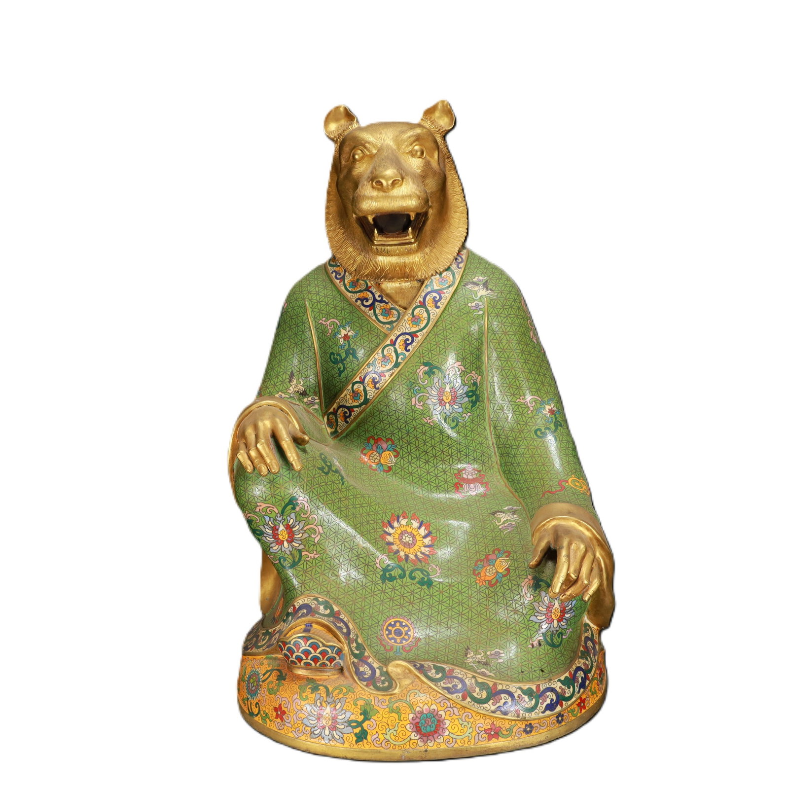 An Exquisite Cloisonne Lotus Pattern Animal Ornament: An Exquisite Cloisonne Lotus Pattern Animal Ornament,Qing Dynasty,China,Size:15inx13.8inx23.6in,Weight:24450g 景泰蓝缠枝莲纹动物摆件,&