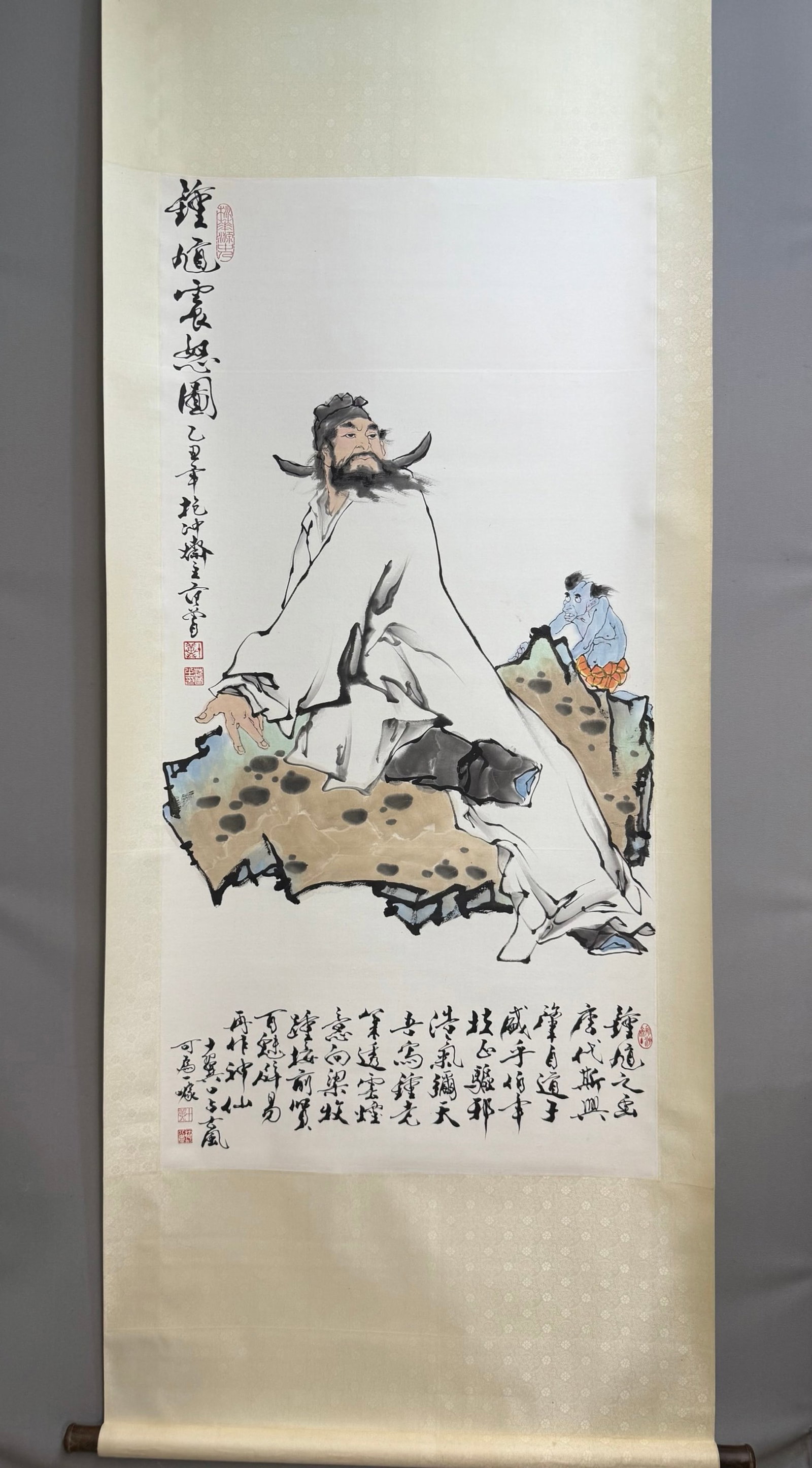 A Chinese Vertical Scroll Ink Painting of Character and Story on Paper: A Chinese Vertical Scroll Ink Painting of Character and Story on Paper,Fan Zeng,Size:54.3inx27.2in 一幅中国水墨人物故事画立ů