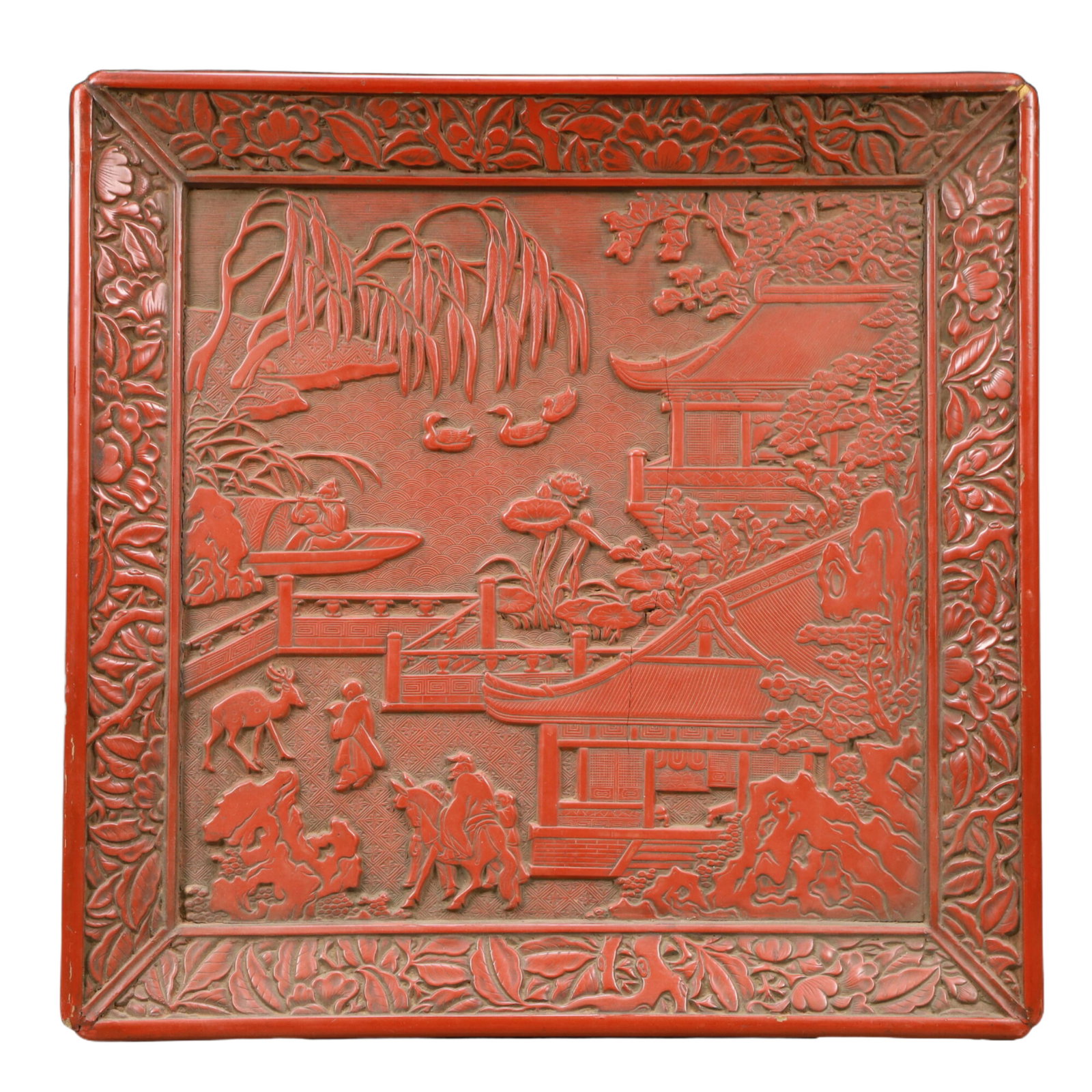 An Excellent Cinnabar-Lacquer 'Figure& Landscape' Dish (1 of 7)