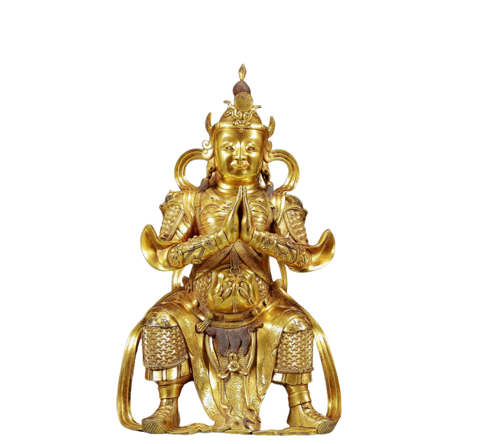 A Solemn Gilt Bronze Statue of Skanda: A Solemn Gilt Bronze Statue of Skanda,Ming Dynasty, China,Size:12.6inx7.9inx21.3in,Weight:28.60kg 铜鎏金韦陀像，明代