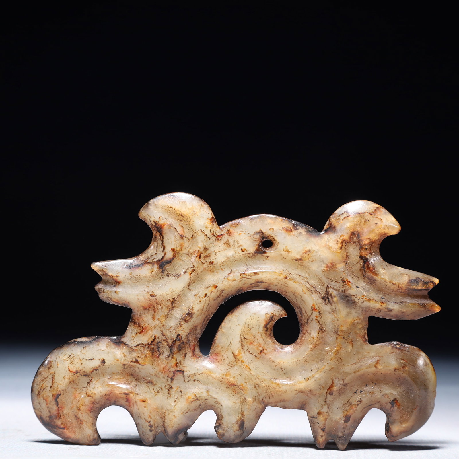 An Archaic Hongshan Culture White Jade Pendant: An Archaic Hongshan Culture White Jade Pendant,Ancient Time,China,Size:4.5inx2.8in,Weight:73.5g 红山文化白玉挂件,中国新石器