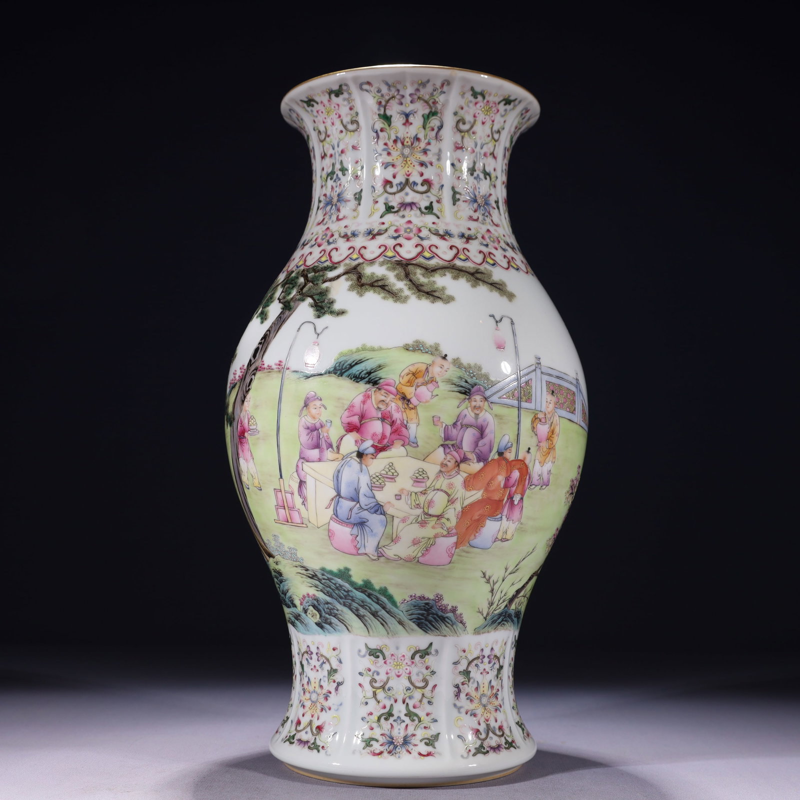 An Exquisite Famille-Rose Painted Gold Character and Story Pattern Vase,with poem: An Exquisite Famille-Rose Painted Gold Character and Story Pattern Vase,with poem,Qing Dynasty,China,Qianlong Six-character Mark,Size:6.7inx13.8in,Weight:2900g 粉彩描金人