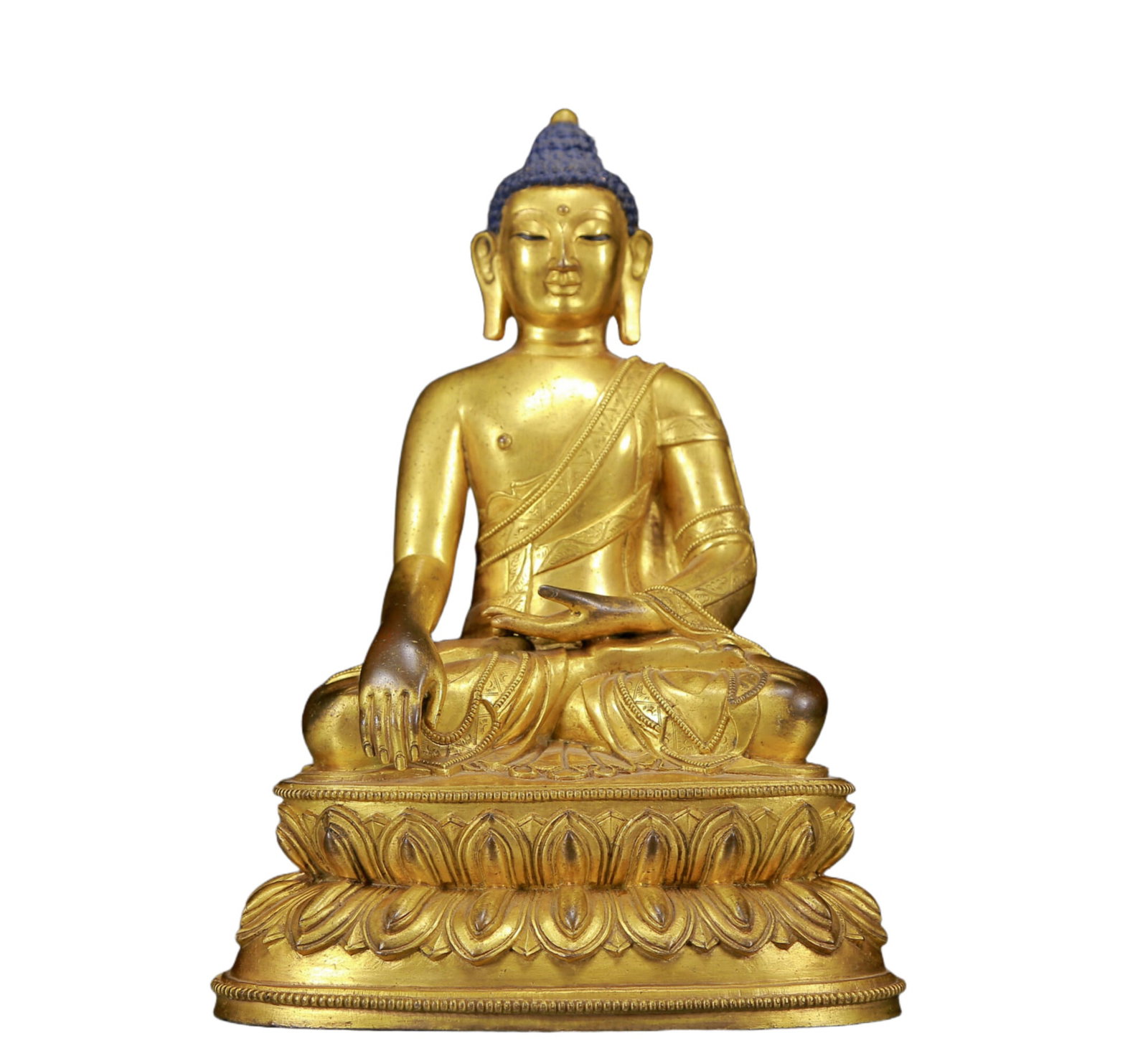 An Exquisite Gilt Bronze Statue of Sakyamuni: An Exquisite Gilt Bronze Statue of Sakyamuni,Ming Dynasty, China,Size:6.3inx4.5inx8.7in,Weight:3085g 铜鎏金释迦摩尼像，明代