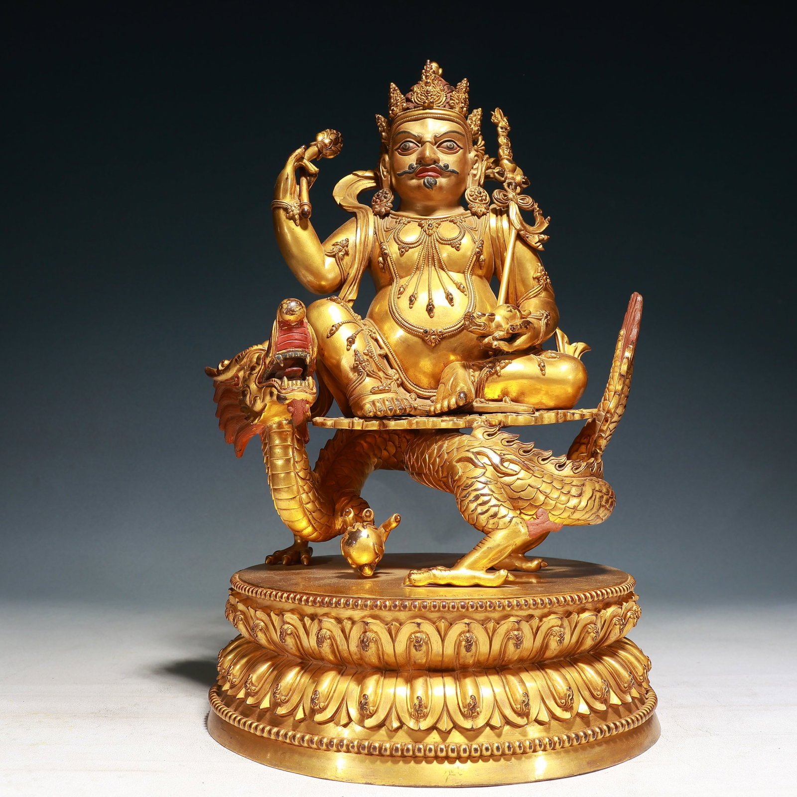 A Solemn Gilt Bronze Statue of Mammon: A Solemn Gilt Bronze Statue of Mammon,Ming Dynasty, China,Yongle Six-character Mark,Size:9.4inx17.3in,Weight:15250g