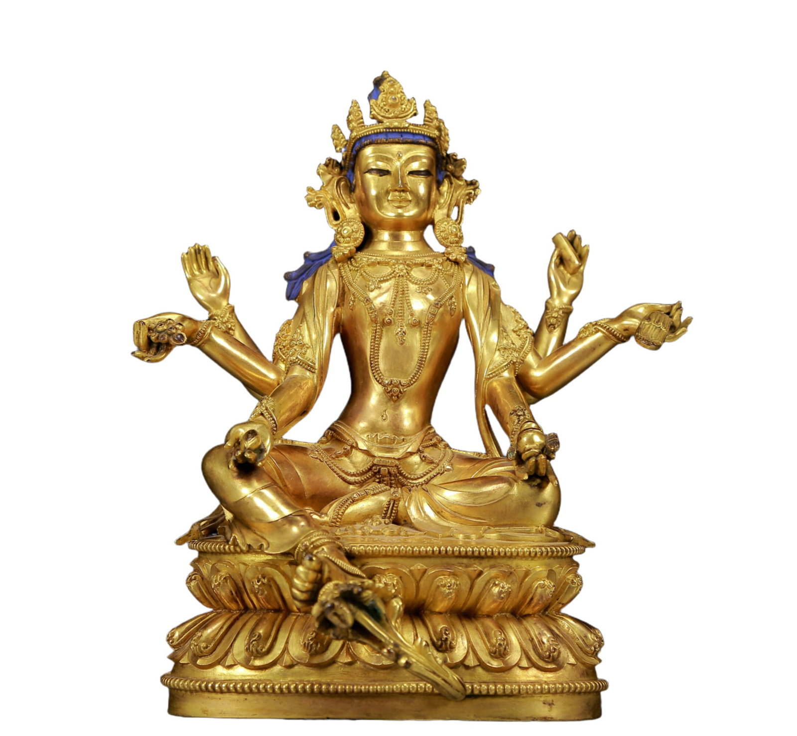 An Exquisite Gilt Bronze Statue of Six-Armed Guanyin: An Exquisite Gilt Bronze Statue of Six-Armed Guanyin,Ming Dynasty, China,Yongle Six-character Mark,Size:6.3inx5.1inx9.8in,Weight:3735g