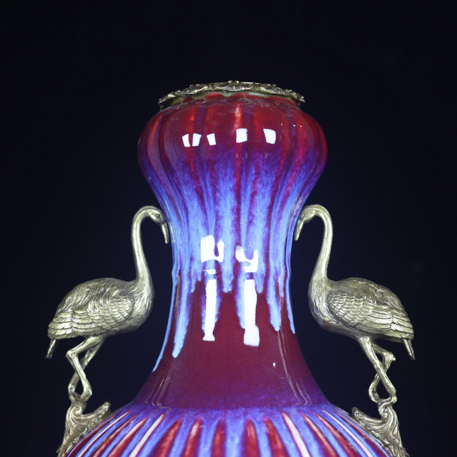 A Huge Famille-Rose Inlaid Bronze Flower Pattern Lion-Ears Vase: A Huge Famille-Rose Inlaid Bronze Flower Pattern Lion-Ears Vase,Qing Dynasty,China,Yongzheng Four-character Mark,Size:18.5inx7.9in