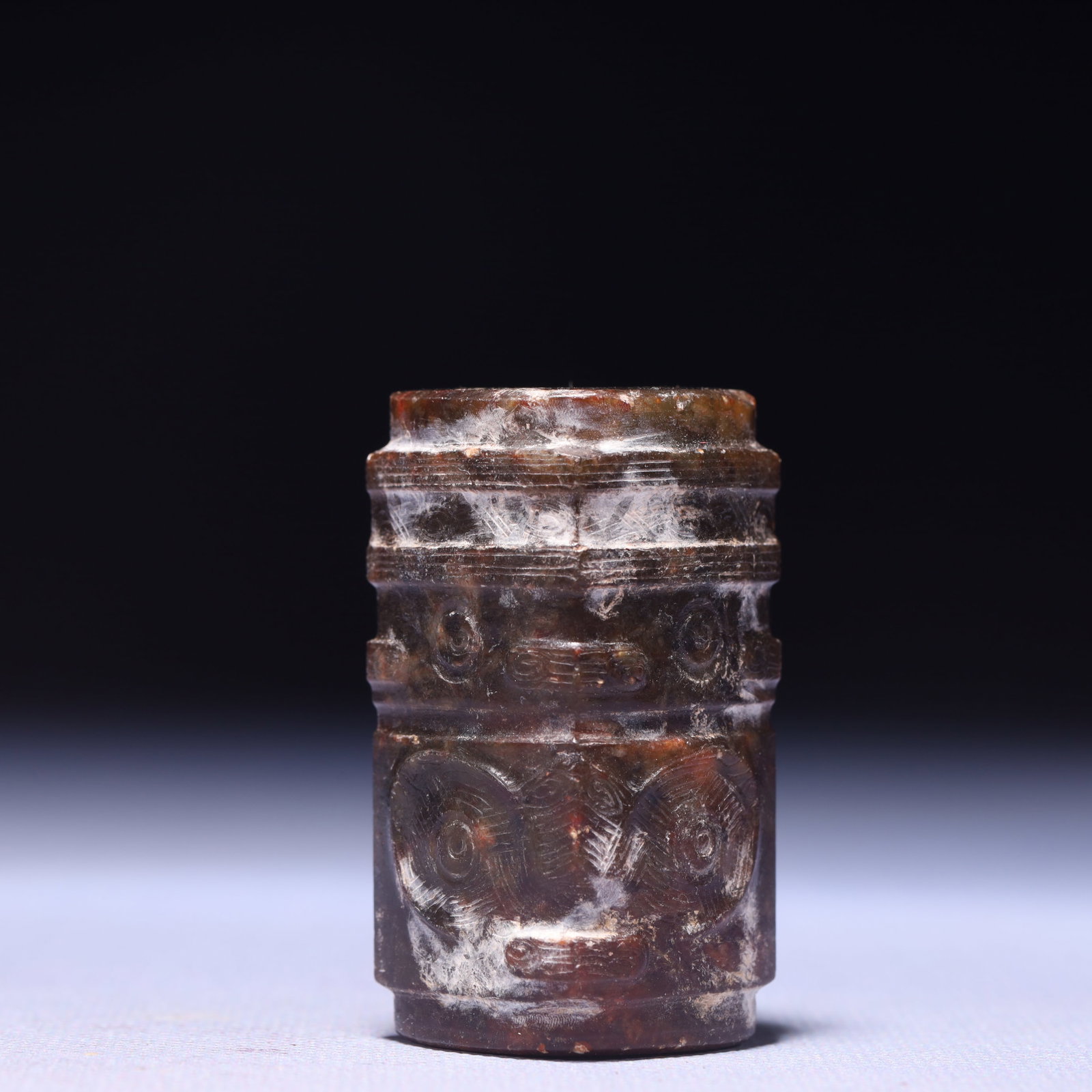 An Archaic Hongshan Culture Yellow Jade Beast-Face Pattern Jade Cong: An Archaic Hongshan Culture Yellow Jade Beast-Face Pattern Jade Cong,Ancient Time,China,Size:1inx2.1in,Weight:114g