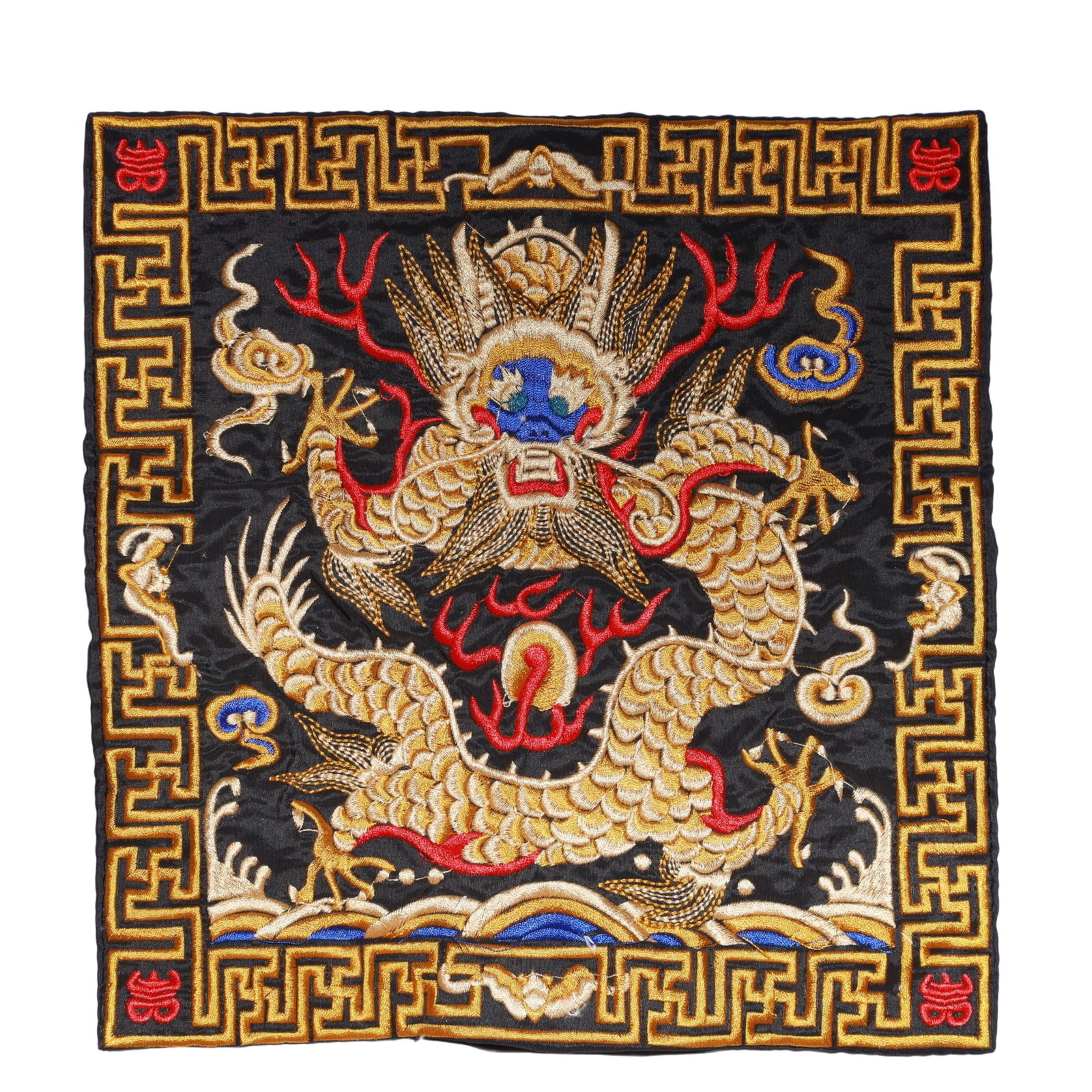 An Exquisite Embroidery Dragon Pattern Civil Official Rank Badges: An Exquisite Embroidery Dragon Pattern Civil Official Rank Badges,Qing Dynasty,China,Size:10.2inx10.2in 刺绣龙官补,中国清代