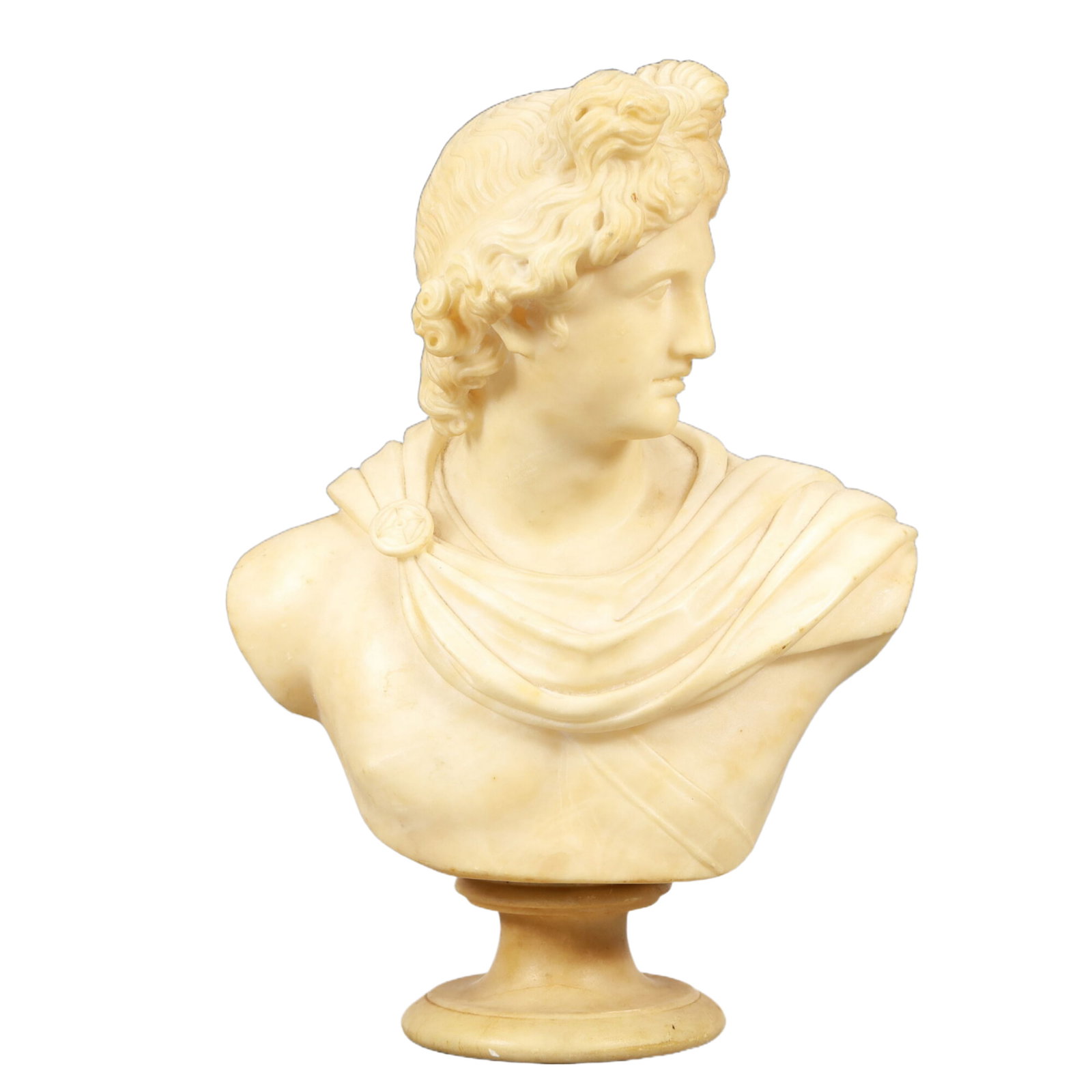 An Excellent Marble Bust Of Apollo: An Excellent Marble Bust Of Apollo. 17th Century. Size:11.8inx3.9inx15in. Weight:8970g. 17世纪 大理石阿波罗像