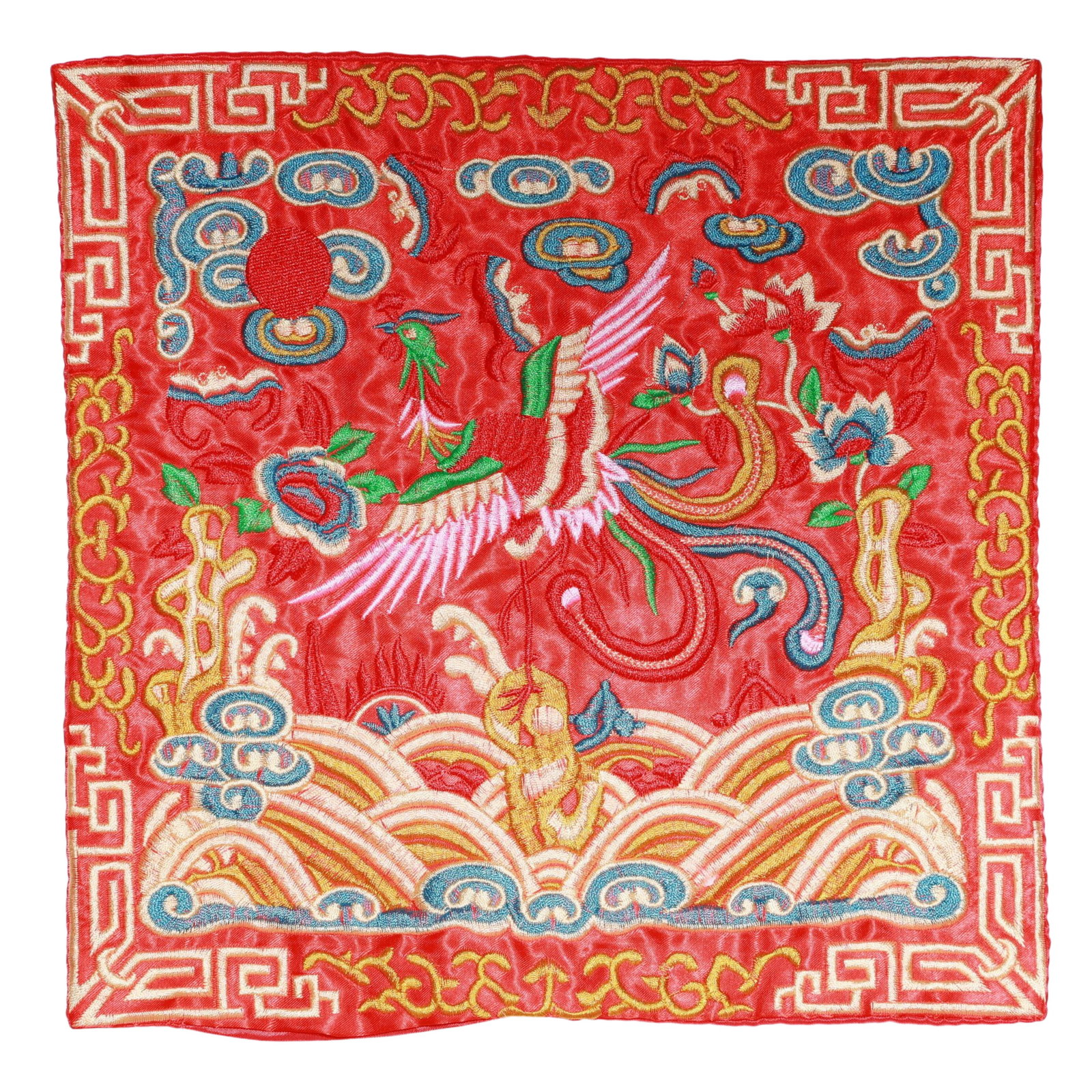 An Exquisite Embroidery Phoenix Pattern Civil Official Rank Badges: An Exquisite Embroidery Phoenix Pattern Civil Official Rank Badges,Qing Dynasty,China,Size:10.2inx10.2in 刺绣凤官补,中国清代