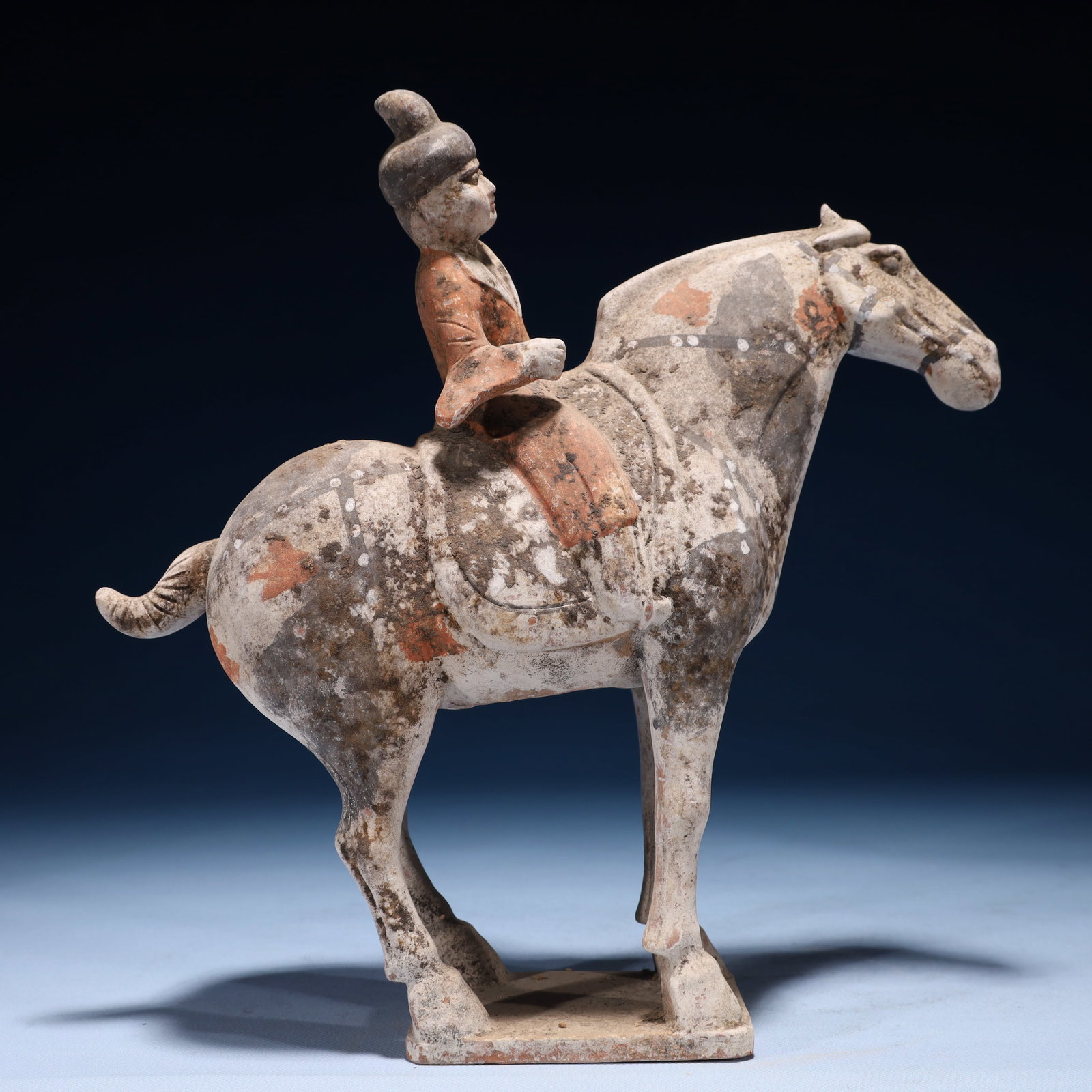 A Rare Tang Tri-Color Glazed Pottery Figure Riding Horse Ornaments: A Rare Tang Tri-Color Glazed Pottery Figure Riding Horse Ornaments,Tang Dynasty,China,Size:12.6inx3.5inx13in,Weight:3600g