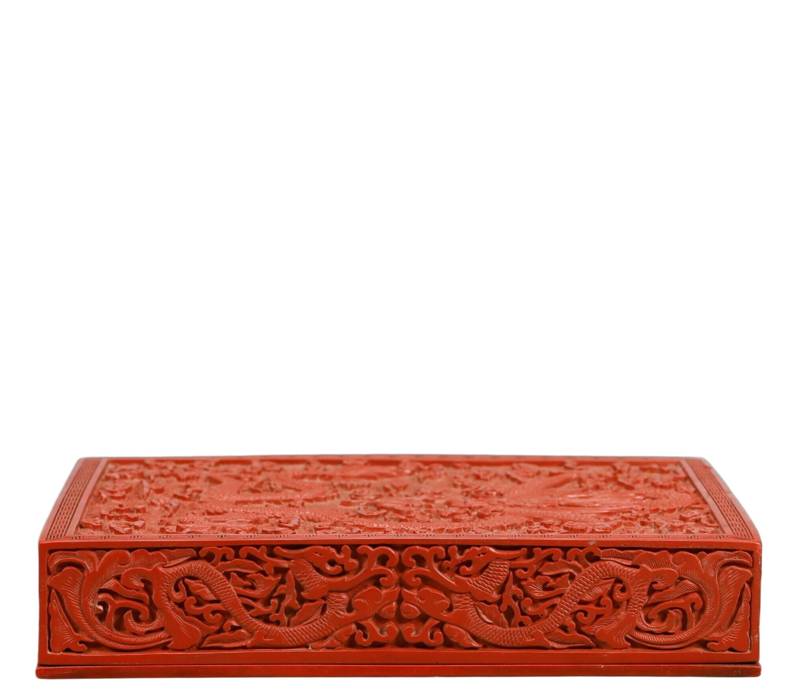 A Craved Red Lacquer Auspicious Cloud and Dragon Pattern Box - 7