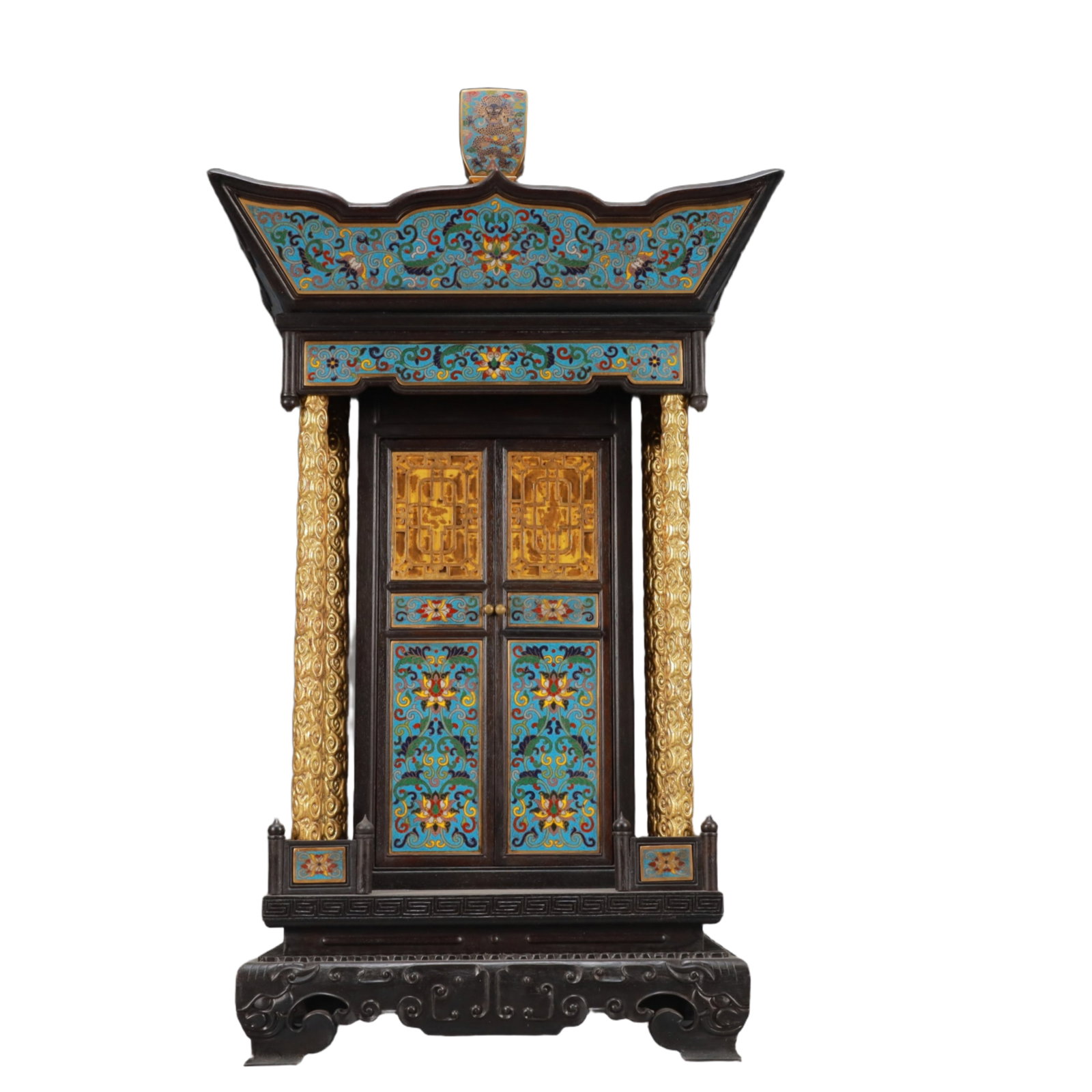 A Exquisite Zitanwood Inlaid Cloisonne Lotus Pattern Dragon Pattern Buddhist niche: A Exquisite Zitanwood Inlaid Cloisonne Lotus Pattern Dragon Pattern Buddhist niche Qing Dynasty, China ,Size:14inx11.4inx26.4in Weight:7050g