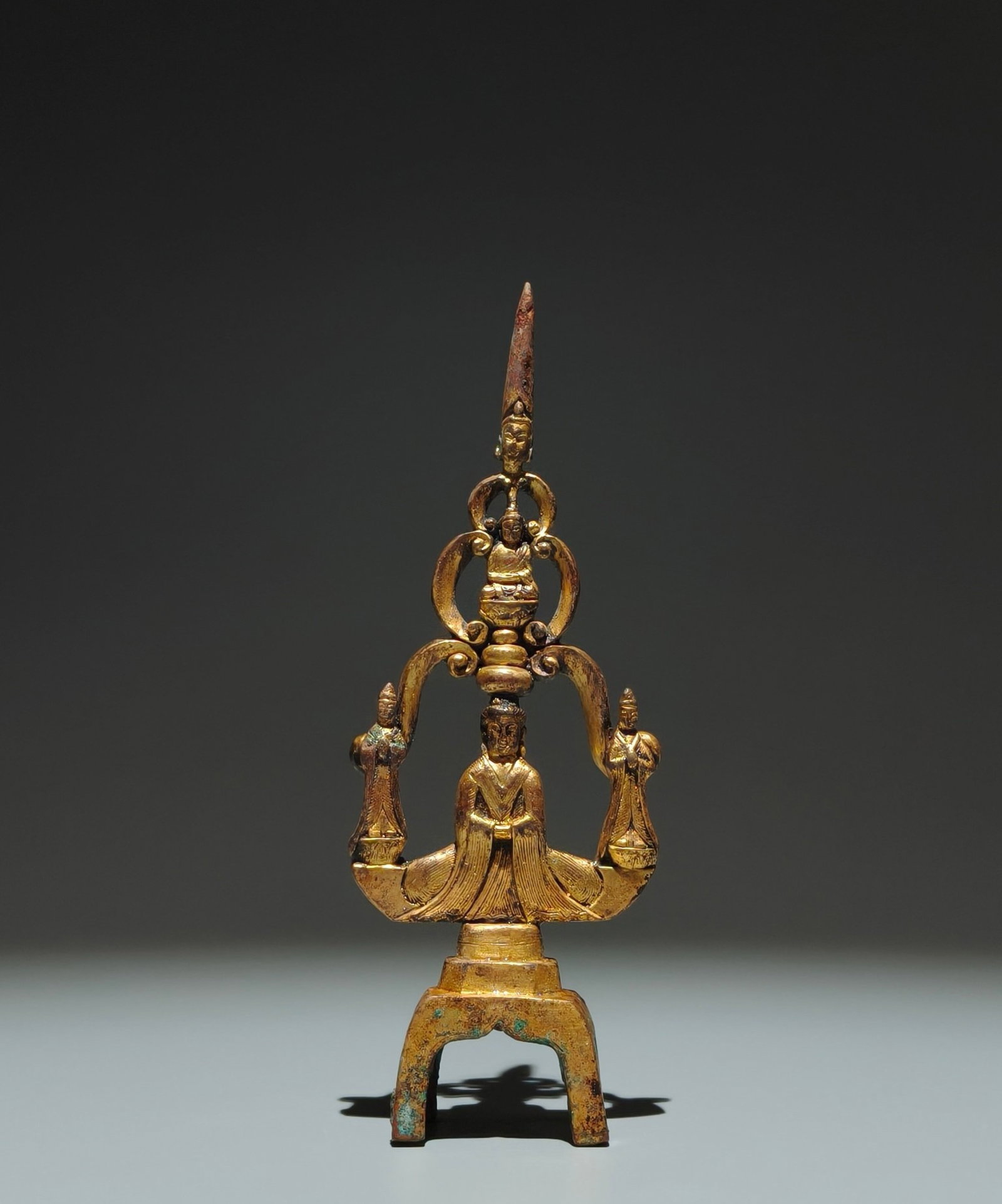 A Solemn Gilt Bronze Buddha Statue: A Solemn Gilt Bronze Buddha Statue,N.Wei,China,Size:7.5inx2.8inx1.2in 铜鎏金佛像,中国北魏时期
