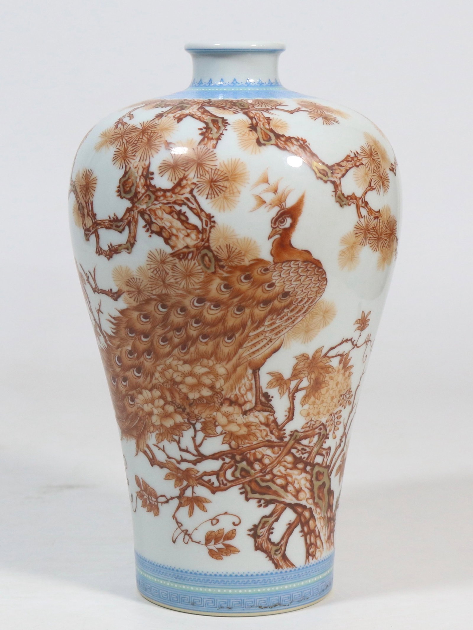 An Exquisite Iron-Red Flower and Peacock Pattern Vase,with poem (1 of 9)