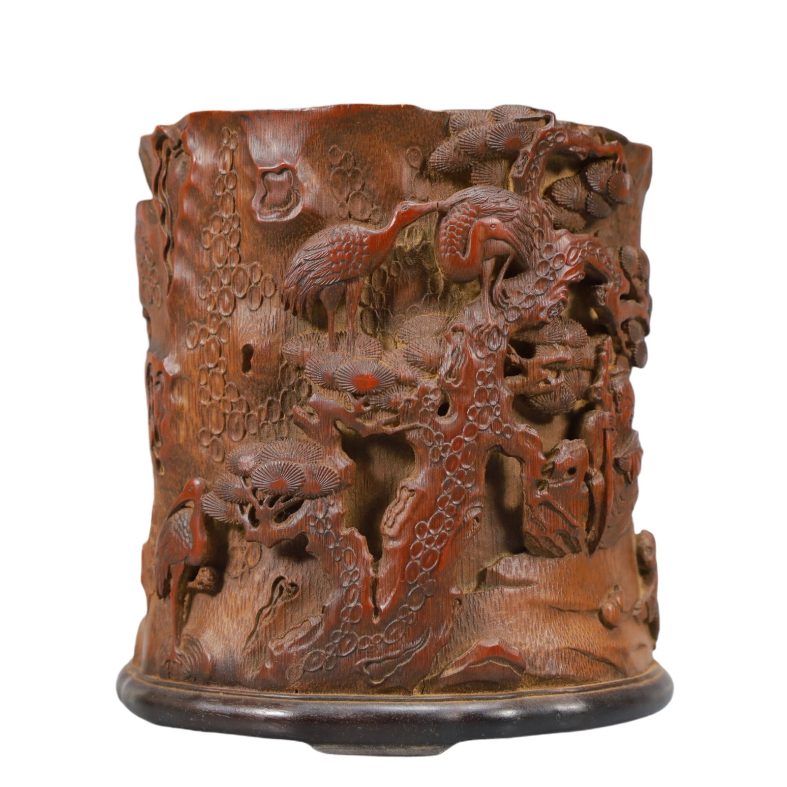 An Exquisite Bamboo Character and Story Pattern Brush Pot: An Exquisite Bamboo Character and Story Pattern Brush Pot,Qing Dynasty,China,Size:6inx5.3in,Weight:550g 竹雕人物故事纹笔筒,中国清