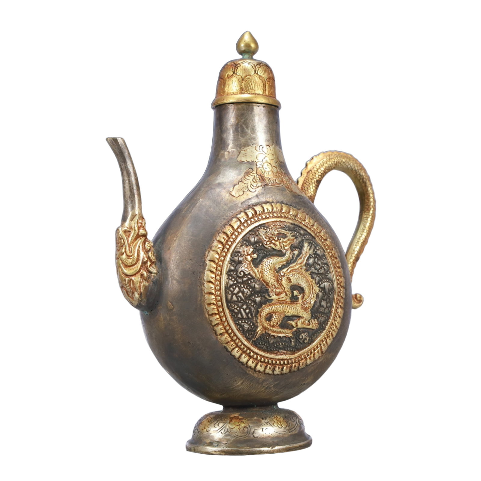 A Rare Gilt Silver Dragon Pattern Ewer - 2