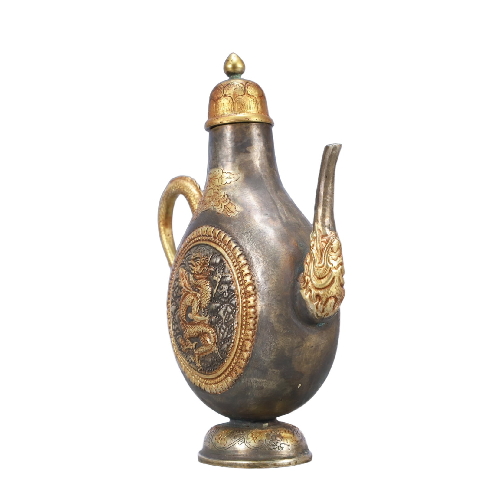 A Rare Gilt Silver Dragon Pattern Ewer - 4