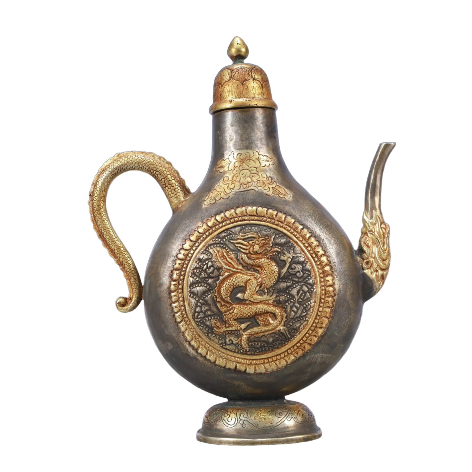 A Rare Gilt Silver Dragon Pattern Ewer - 5