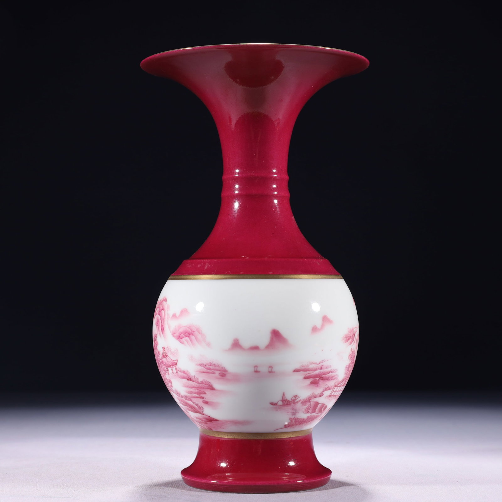 An Exquisite Ruby Red-Glazed Landscape Pattern Vase - 6