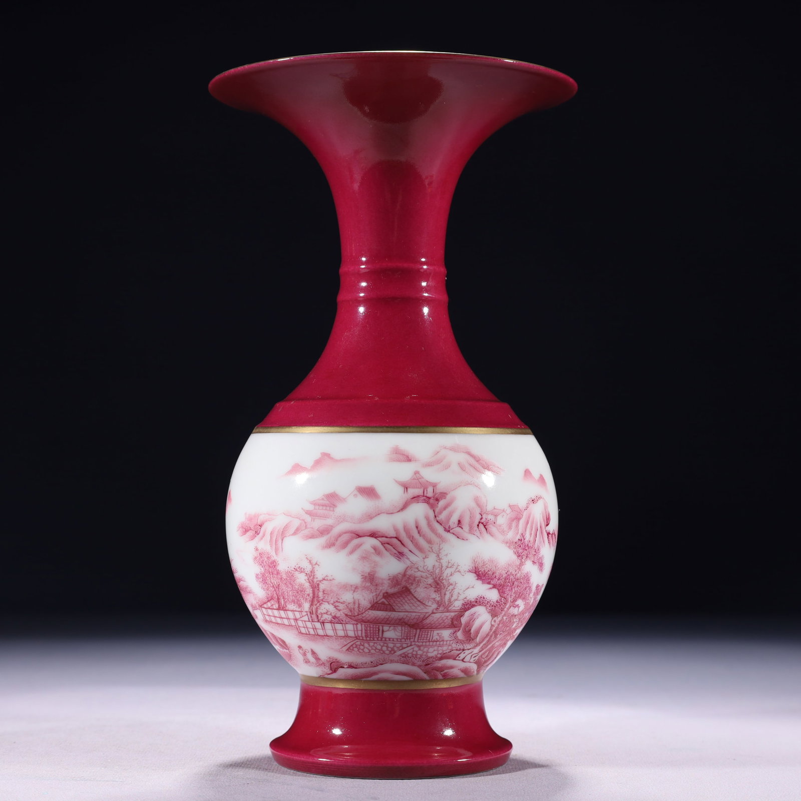 An Exquisite Ruby Red-Glazed Landscape Pattern Vase - 8