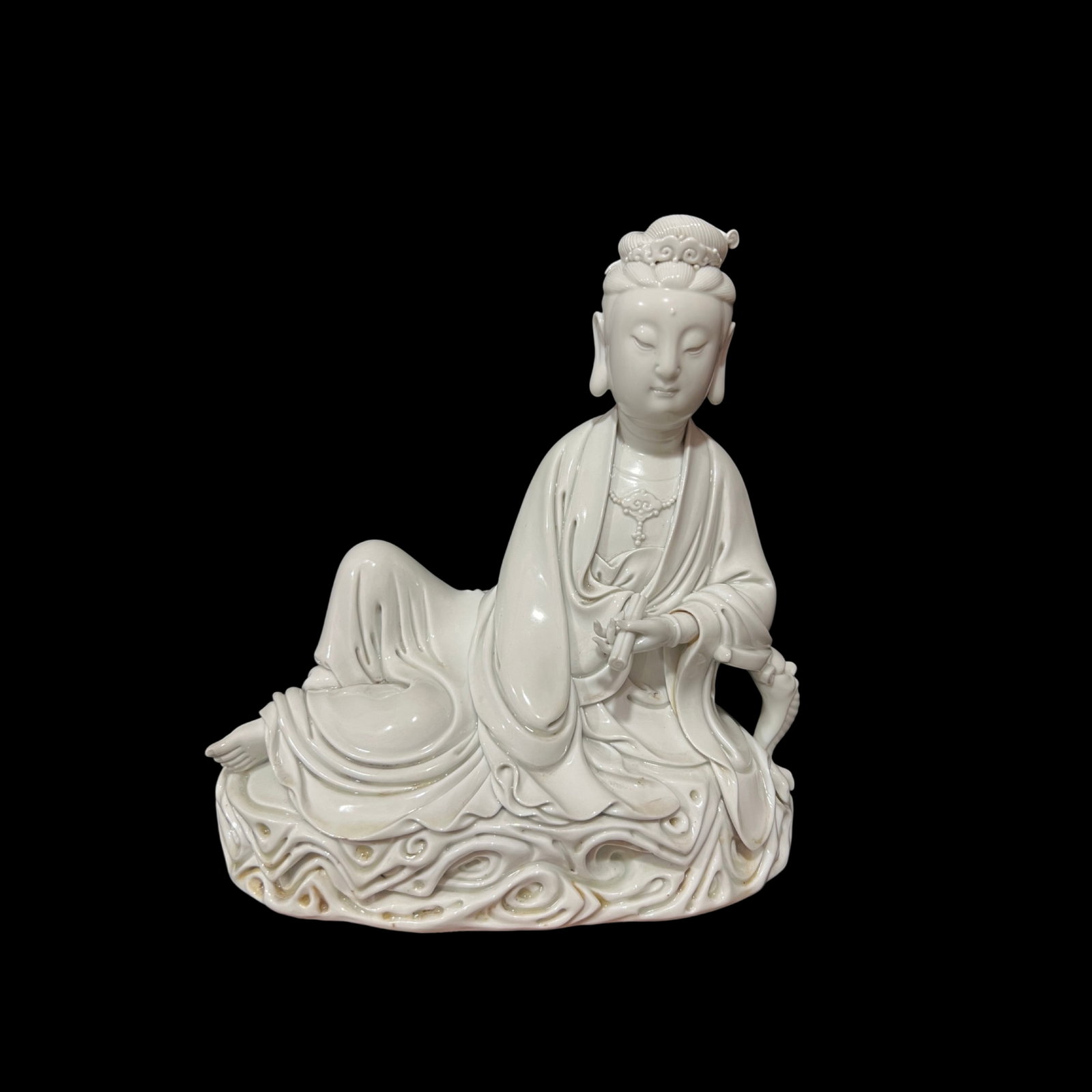 A Solemn Blance-De-Chine Statue of Avalokitesvara: A Solemn Blance-De-Chine Statue of Avalokitesvara,Ming Dynasty,China,He Chaozong Mark,Size:9.4inx8.9in