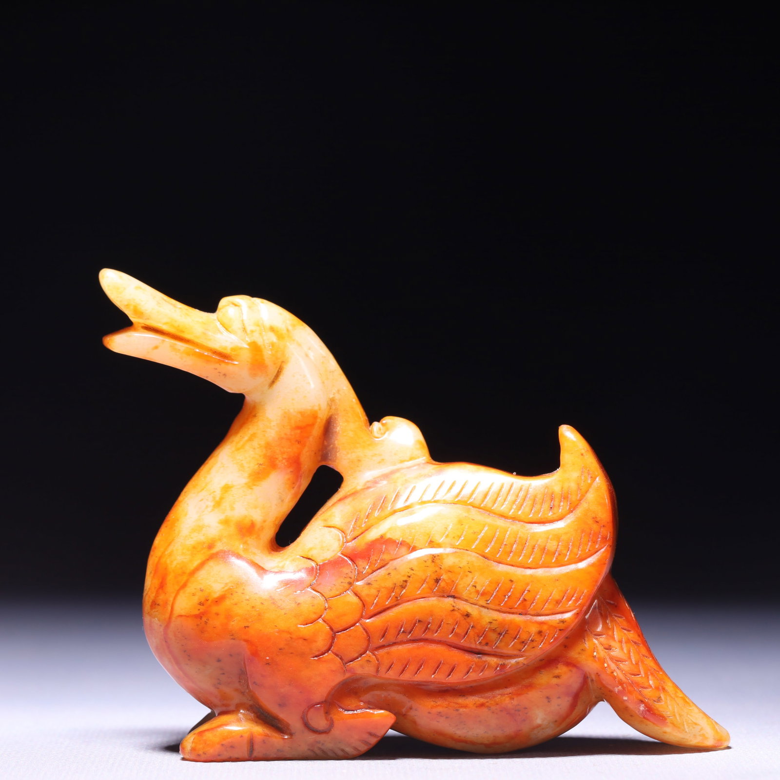 An Exquisite White Jade Duck Ornament: An Exquisite White Jade Duck Ornament,Qing Dynasty,China,Size:3.9inx1.2inx3in,Weight:246g 白玉鸭摆件,中国清代