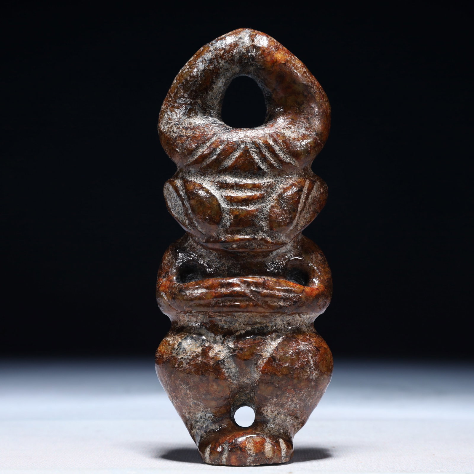 An Archaic Hongshan Culture Yellow Jade Figure Ornament: An Archaic Hongshan Culture Yellow Jade Figure Ornament,Ancient Time,China,Size:2.4inx0.8inx5.7in,Weight:400g 红山文化黄玉人物摆件,中&