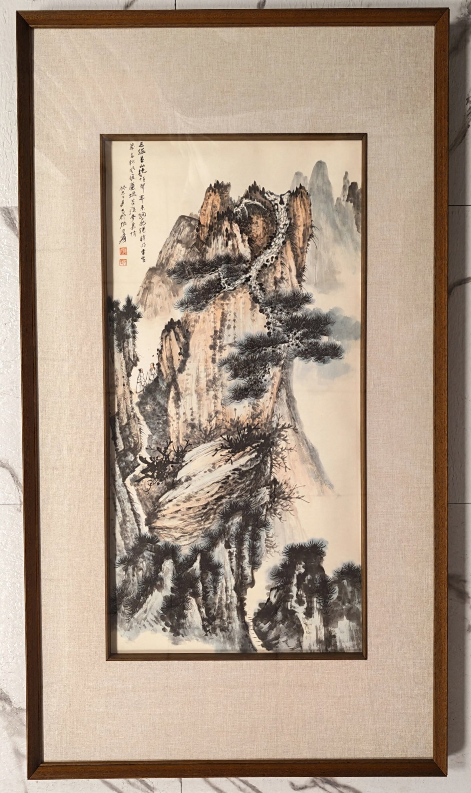 A Chinese Ink Painting of Landscape on Paper with Frame (1 of 10)