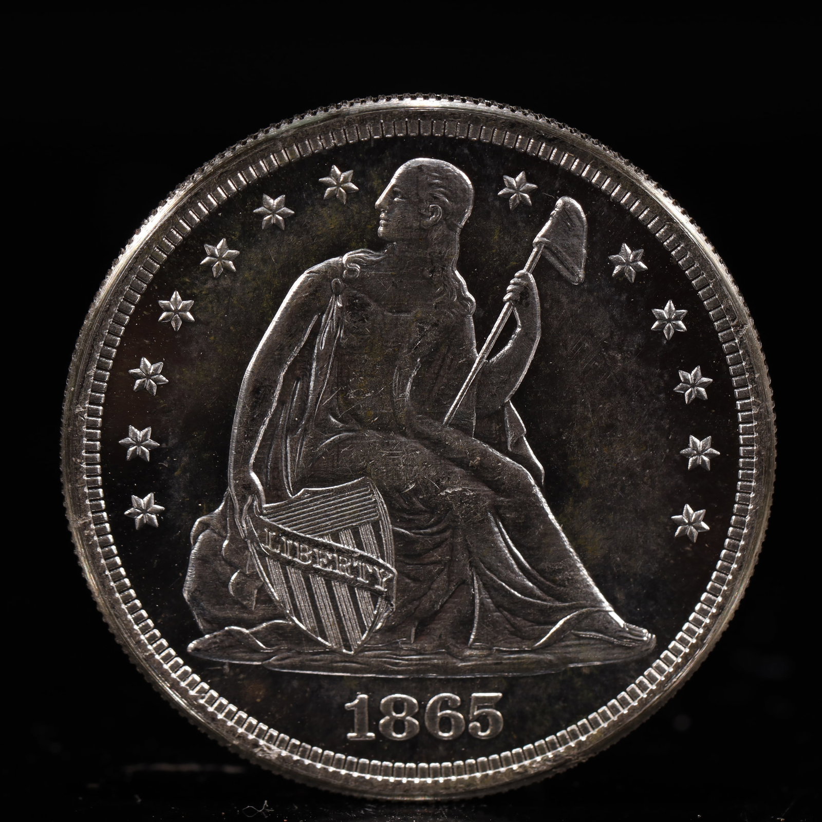 USA One Dollar 1865 Coin: American coin. IN GOD WE TRUST / LIBERTY / 1865 / UNITED STATES OF AMERICA / ONE DOL. Weight:26.9g.