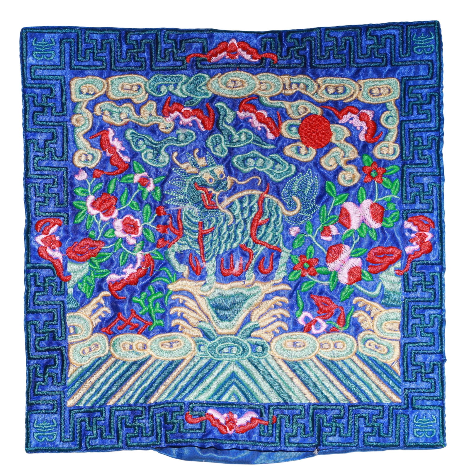 An Exquisite Embroidery Kylin Pattern Civil Official Rank Badges: An Exquisite Embroidery Kylin Pattern Civil Official Rank Badges,Qing Dynasty,China,Size:10.2inx10.2in 刺绣麒麟官补,中国清代