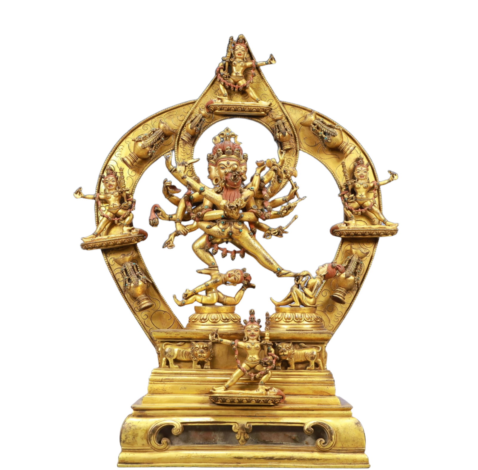 A Solemn Gilt Bronze Inlaid Gems Statue of Vajra: A Solemn Gilt Bronze Inlaid Gems Statue of Vajra,Ming Dynasty, China,Size:11inx5.5inx21.3in Weight:12700g 铜鎏金嵌宝石金刚像,中国ą