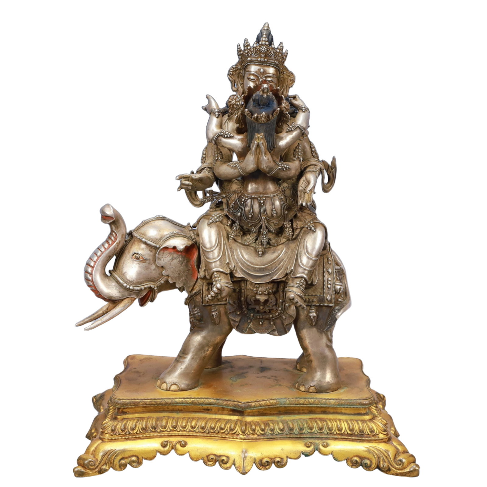 A Solemn Gilt Bronze Statue of Mandkesvara: A Solemn Gilt Bronze Statue of Mandkesvara,Ming Dynasty, China,Size:15.7inx10.2inx20.7in Weight:20950g 铜鎏金欢喜佛像,中国明代