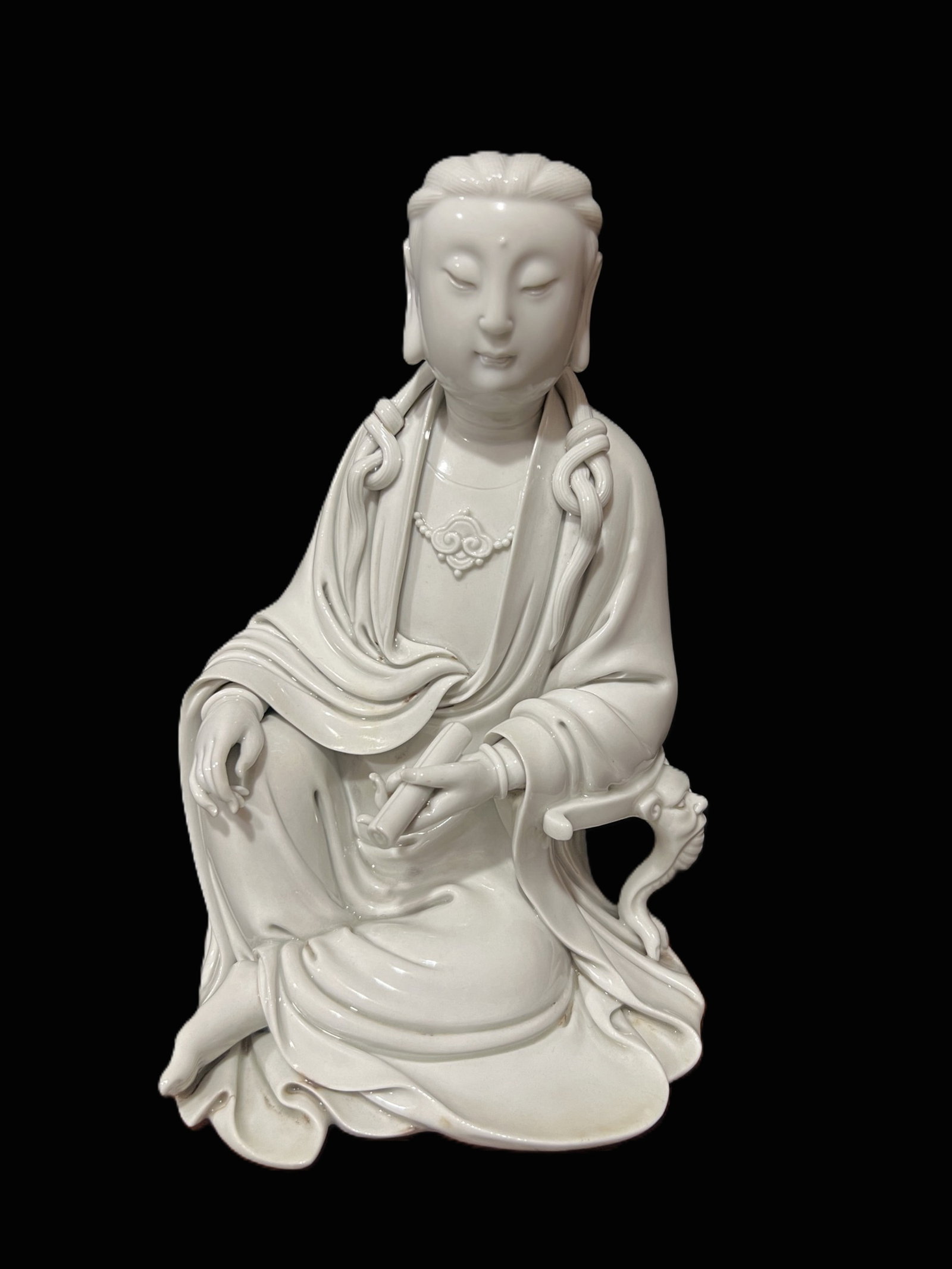A Solemn Blance-De-Chine Statue of Avalokitesvara: A Solemn Blance-De-Chine Statue of Avalokitesvara,Ming Dynasty,China,He Chaozong Mark,Size:9.3in
