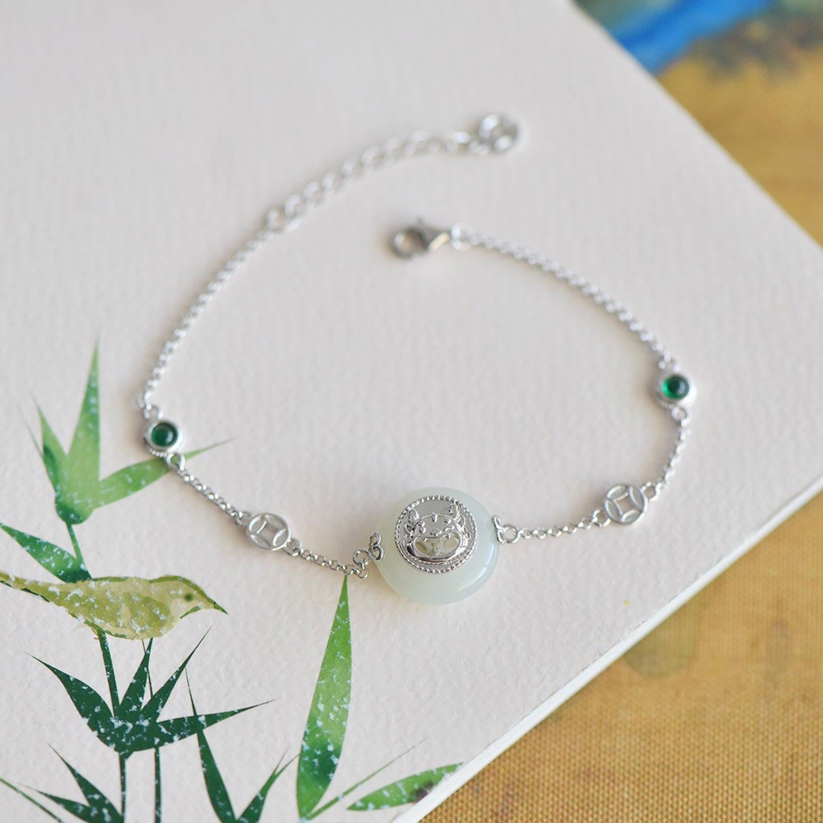 An Exquisite Sterling Silver Inlaid White Jade Bracelets: An Exquisite Sterling Silver Inlaid White Jade Bracelets 纯银镶白玉手链