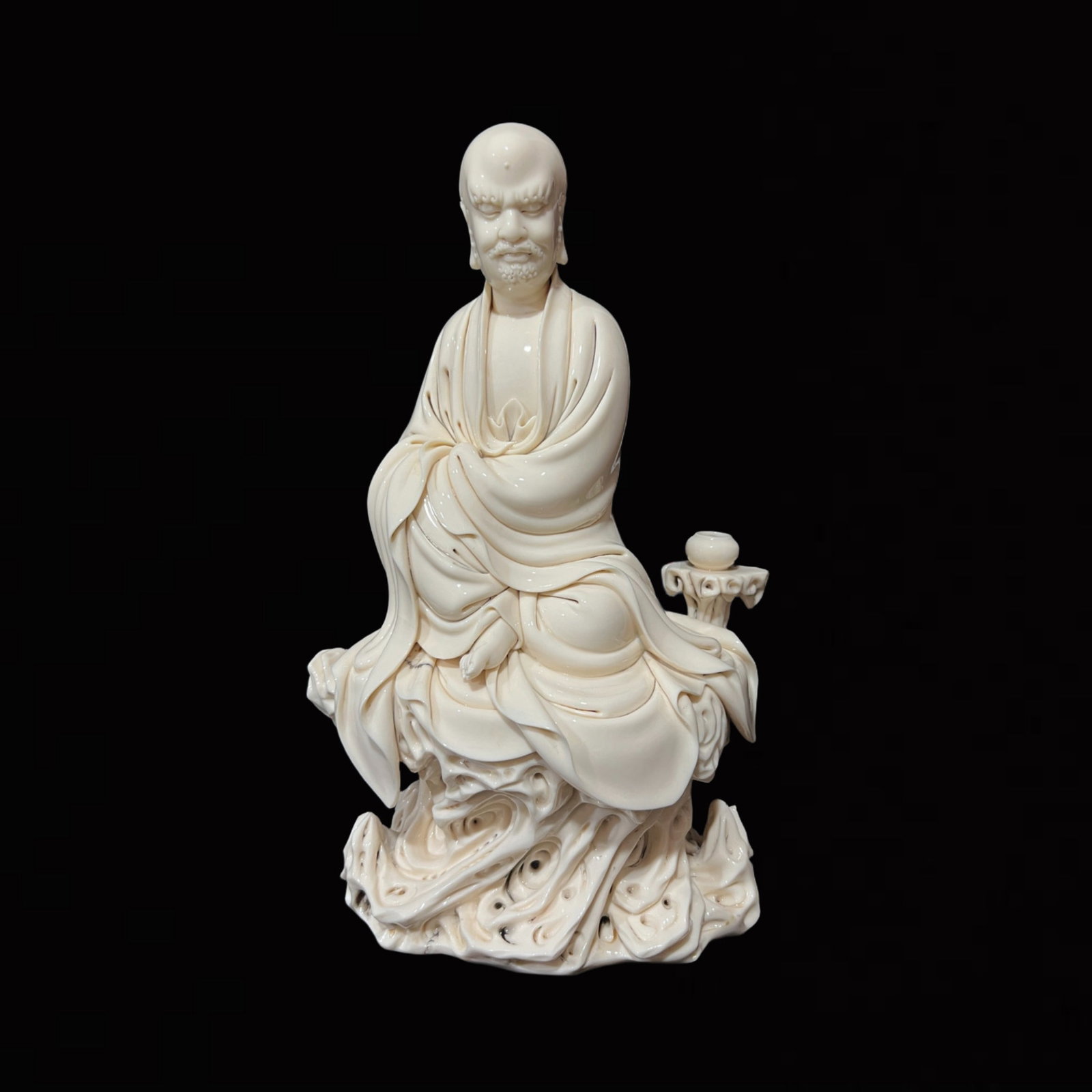 A Solemn Blance-De-Chine Statue of Dharma: A Solemn Blance-De-Chine Statue of Dharma,Ming Dynasty,China,He Chaozong Mark,Size:18.1in