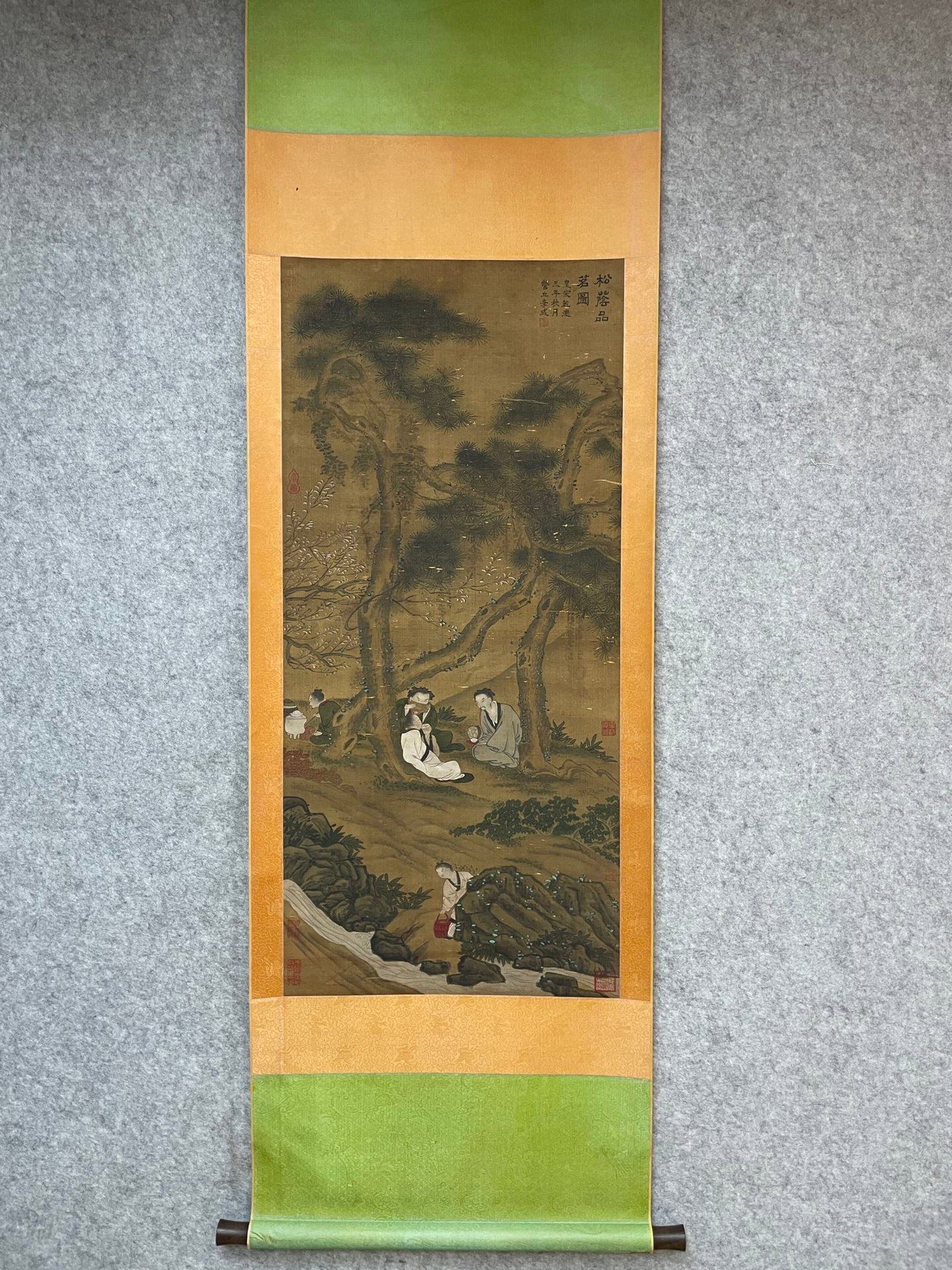 A Chinese Vertical Scroll Ink Painting of Landscape and Figure on Silk: A Chinese Vertical Scroll Ink Painting of Landscape and Figure on Silk,Li Cheng,Size:20.1inx43.3in 一幅中国水墨绢本山水人物Ĭ