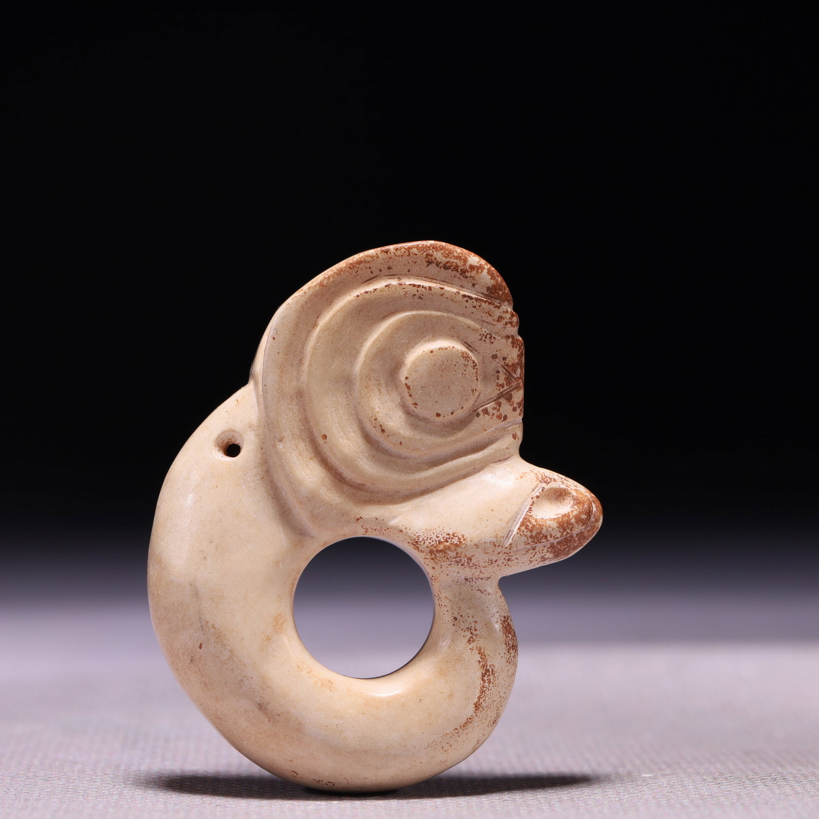 An Archaic Hongshan Culture White chicken bones Pig and Dragon Ornament (1 of 5)