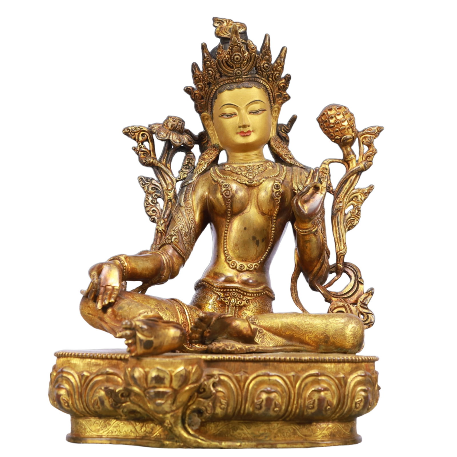 A Solemn Gilt Bronze Statue of Tara: A Solemn Gilt Bronze Statue of Tara,Ming Dynasty, China,Size:8.7inx6.7inx13.8in,Weight:6850g 铜鎏金度母像,中国明代